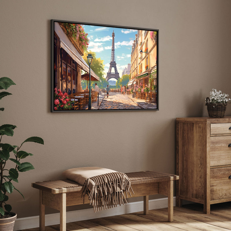 The Castle Decor cafe paris canvas/Sparkle painting Big Size Wall Art for living room,Bedroom,Drawing room,Hotels-Wooden Framed-Digital Painting