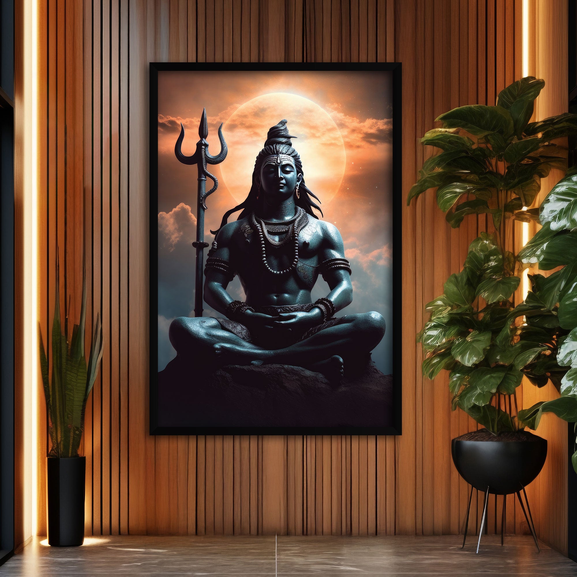 The Castle Decor Lord Shiva Wall Painting | Mahadev Spiritual Wall Art for Living Room & Bedroom | Big Size Framed Hindu God Artwork | Multicolor Textured Shiva Painting (20x30 Inch)