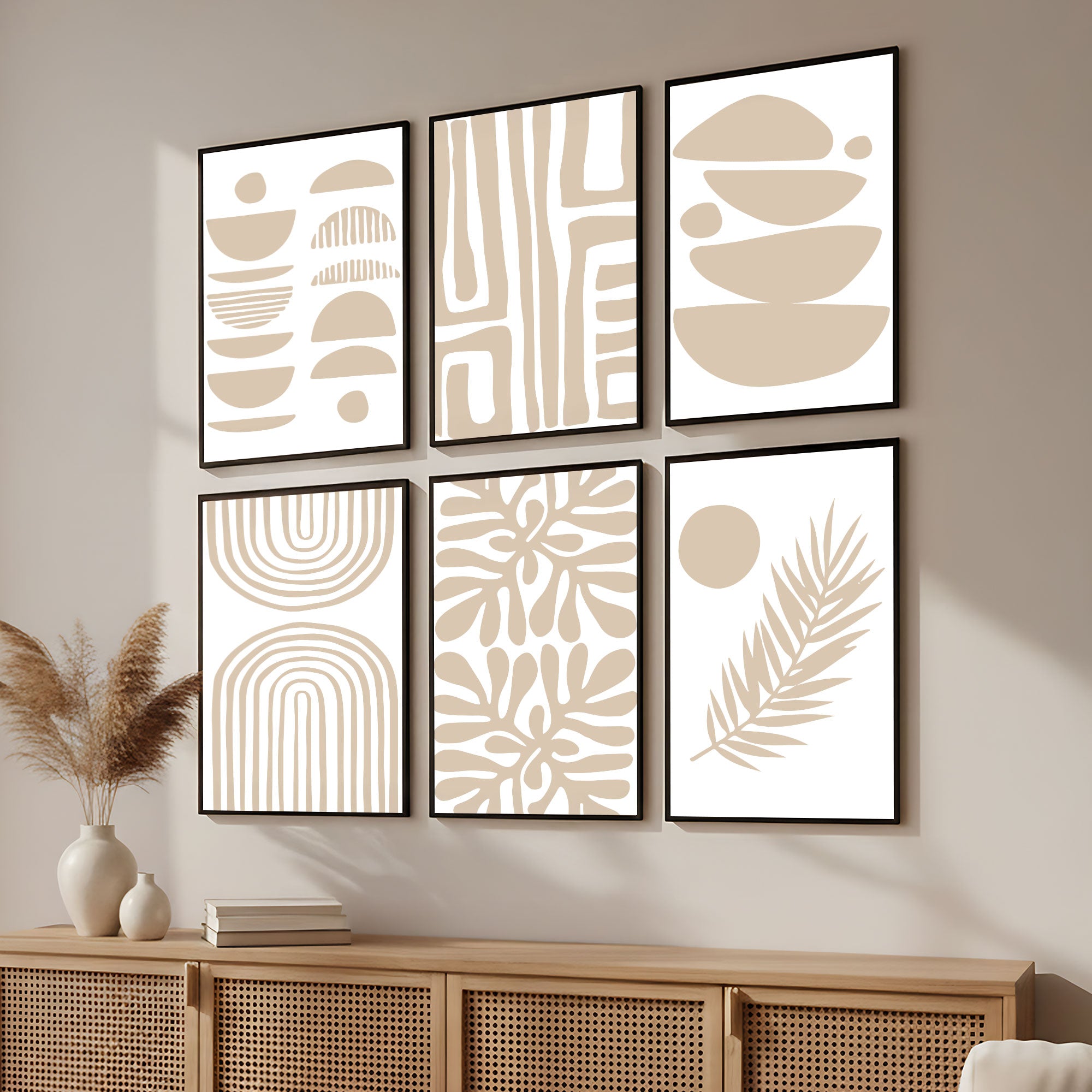The Castle Decor Boho Wall Art for Living Room Big Size | Framed Abstract Botanical Paintings for Living Room & Bedroom | Modern Home Decoration & Perfect Gifting Option | Set of 6 (11×17 Inch Each)3