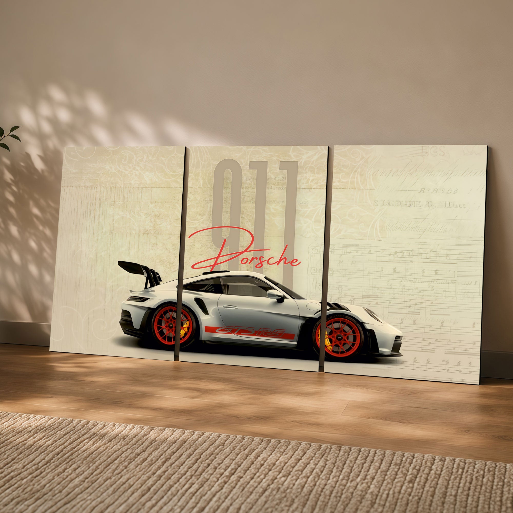 The Castle Decor Porsche 911 GT3 RS MDF Wall Art Set of 3 Luxury Sports Car Wall Decor for Bedroom Office Gaming Room Living Room Home Decoration