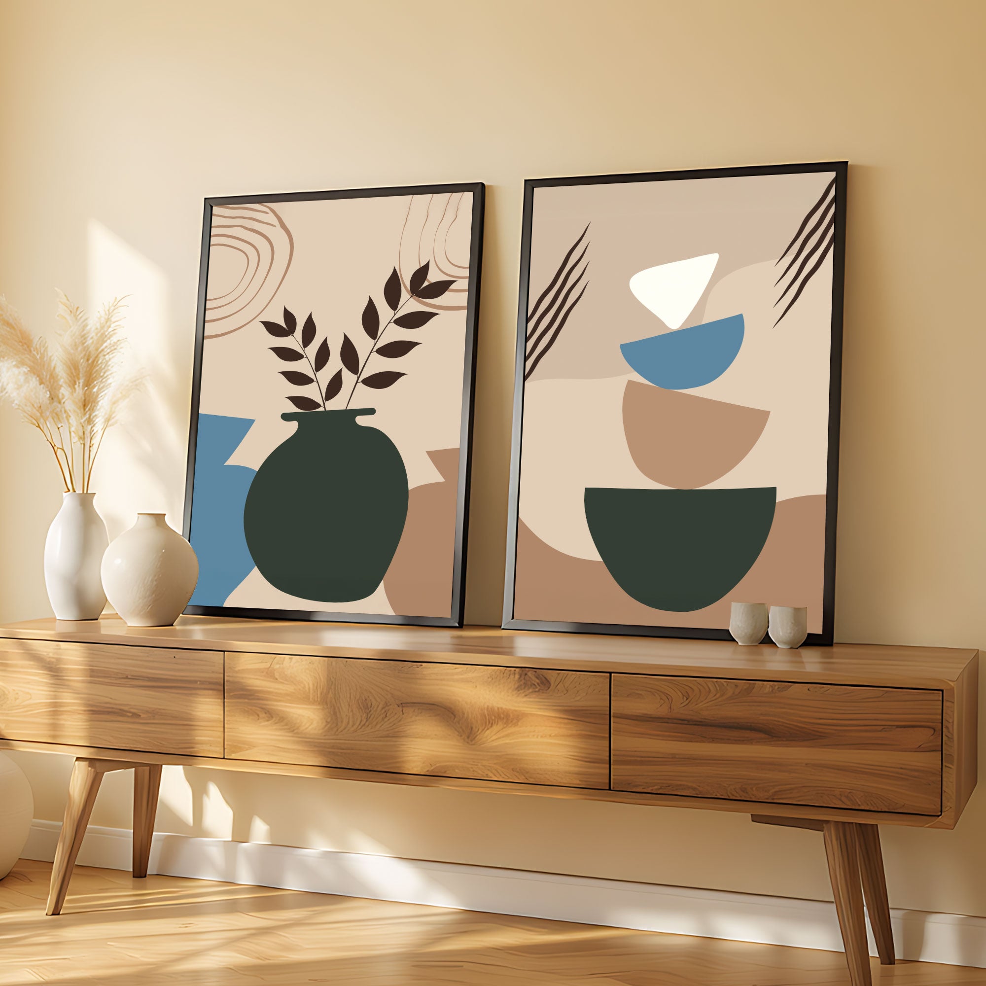 The Castle Decor Boho Wall Art for Living Room Big Size | Framed Abstract Botanical Paintings for Living Room & Bedroom | Modern Home Decoration & Perfect Gifting Option | Set of 2 (11×17 Inch Each)14