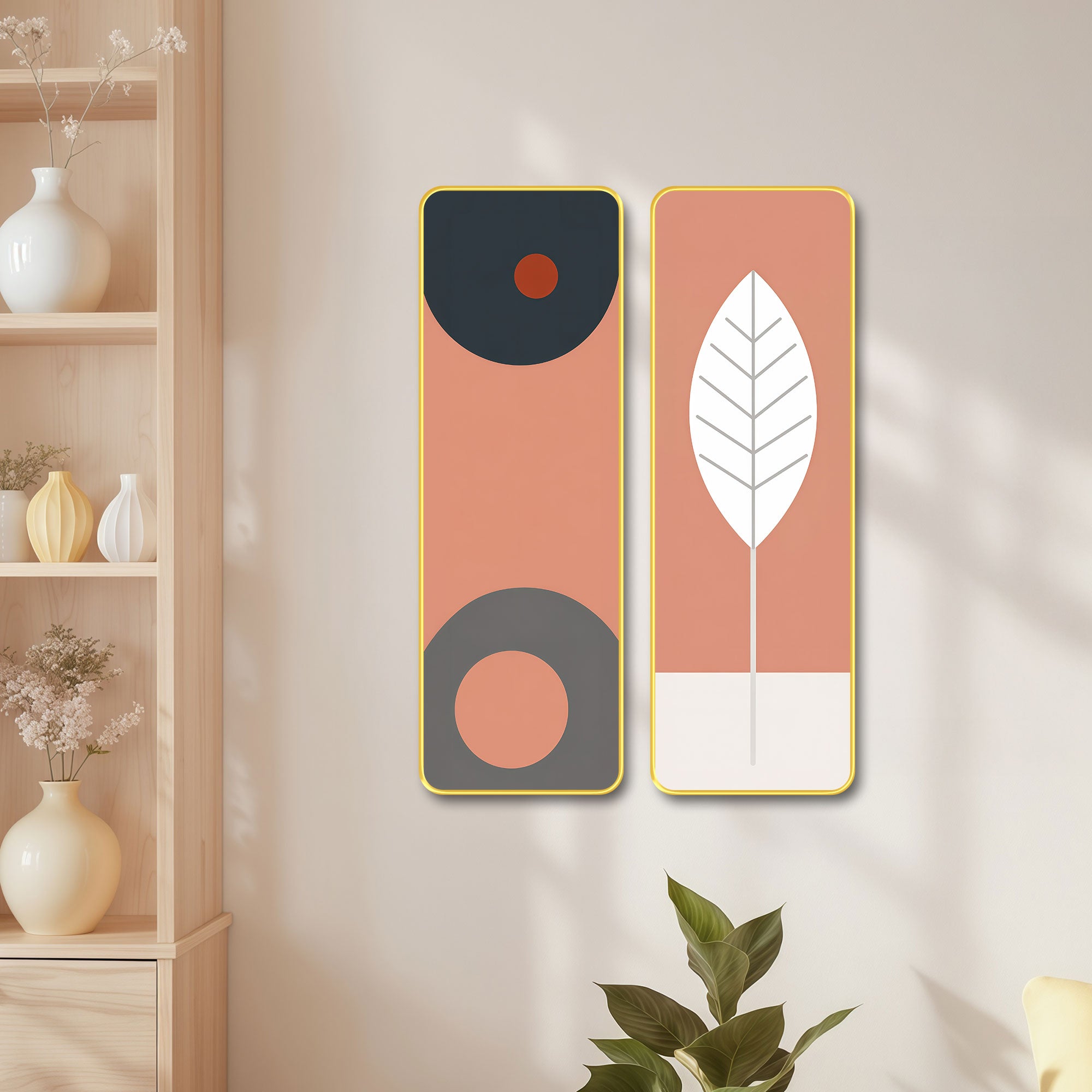 The Castle Decor Luxury Minimalist Wall Art Set of 2 | Modern Botanical Leaf Painting | Abstract Boho Decor for Living Room Hallway Office