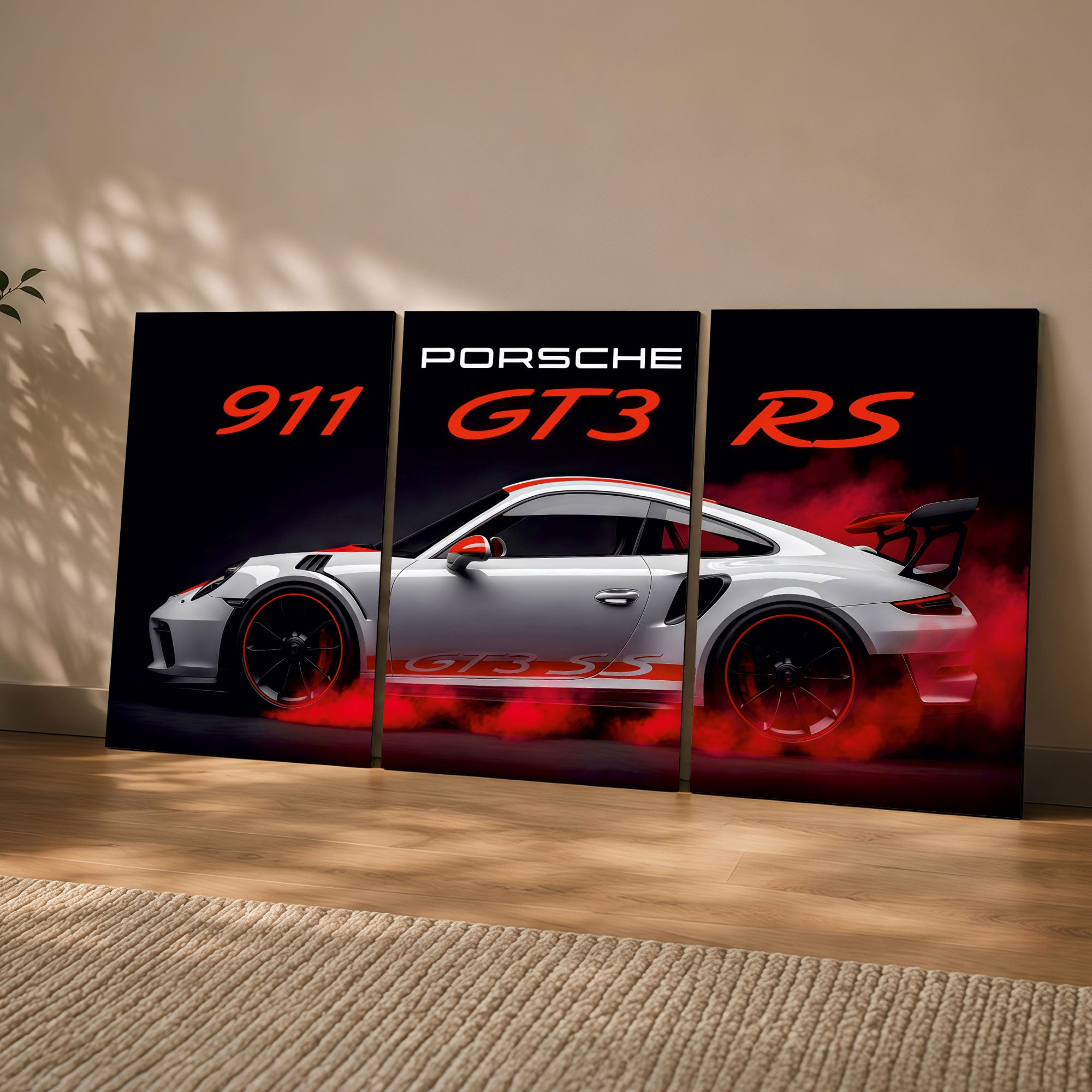 The Castle Decor Porsche 911 GT3 RS MDF Wall Art Set of 3 Sports Car Wall Painting for Bedroom, Gaming Room, Living Room & Office | Premium HD Printed Modern Wall Decor for Car Lovers