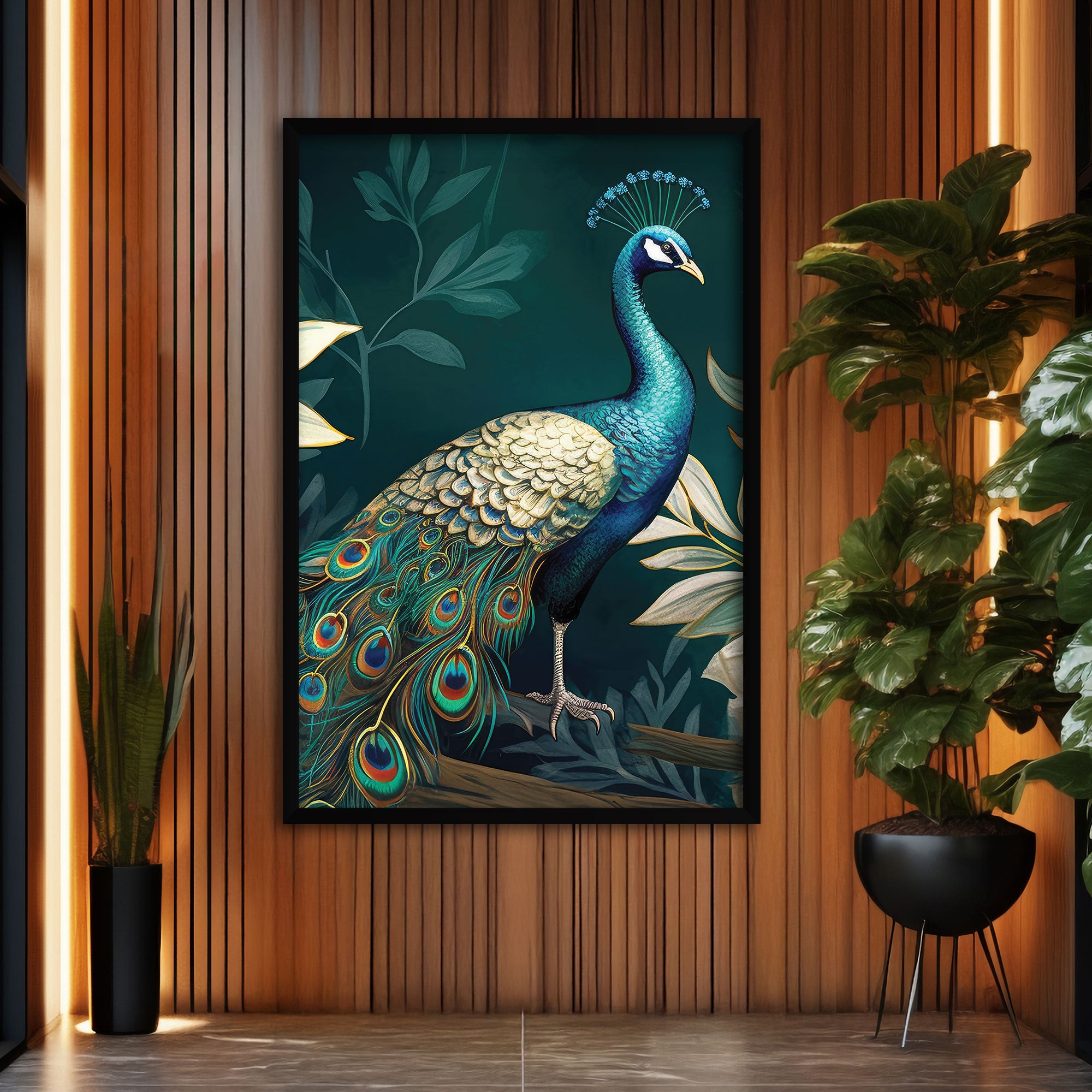 The Castle Decor Vastu Peacock Wall Art | 20x30 Inch Framed Painting for Living Room & Bedroom | Elegant Peacock Design | Big Size Wall Decoration & Gifting