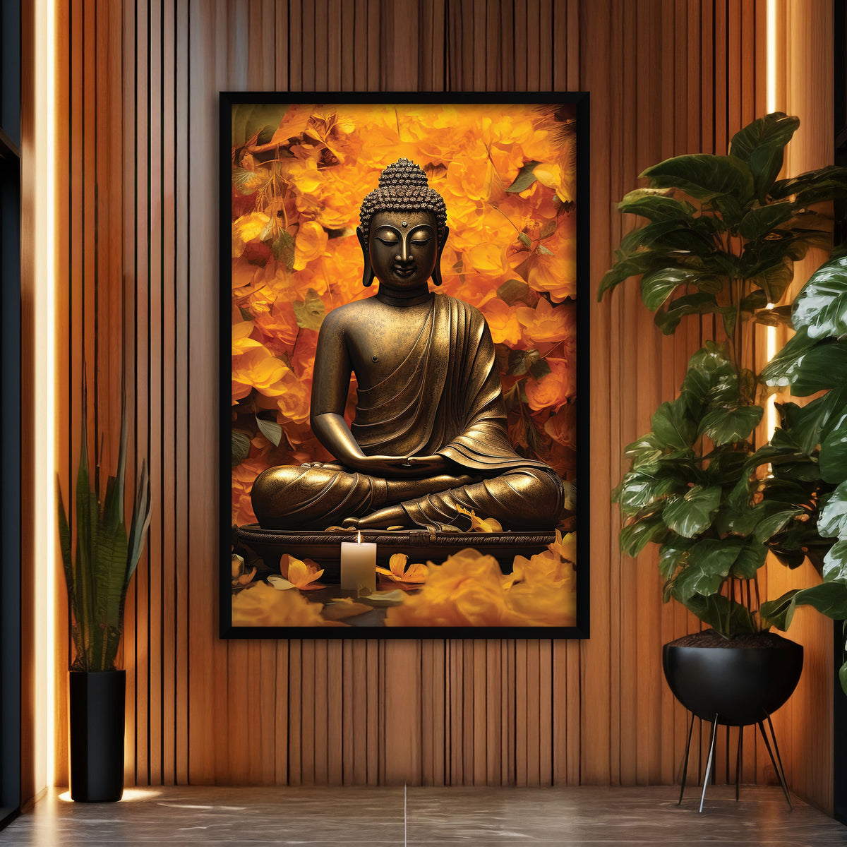 The Castle Decor Lord Buddha Wall Painting | Premium Buddha Wall Art for Living Room & Bedroom | Big Size Framed Home Decoration | Multicolor Textured Buddha Painting (20x30 Inch)