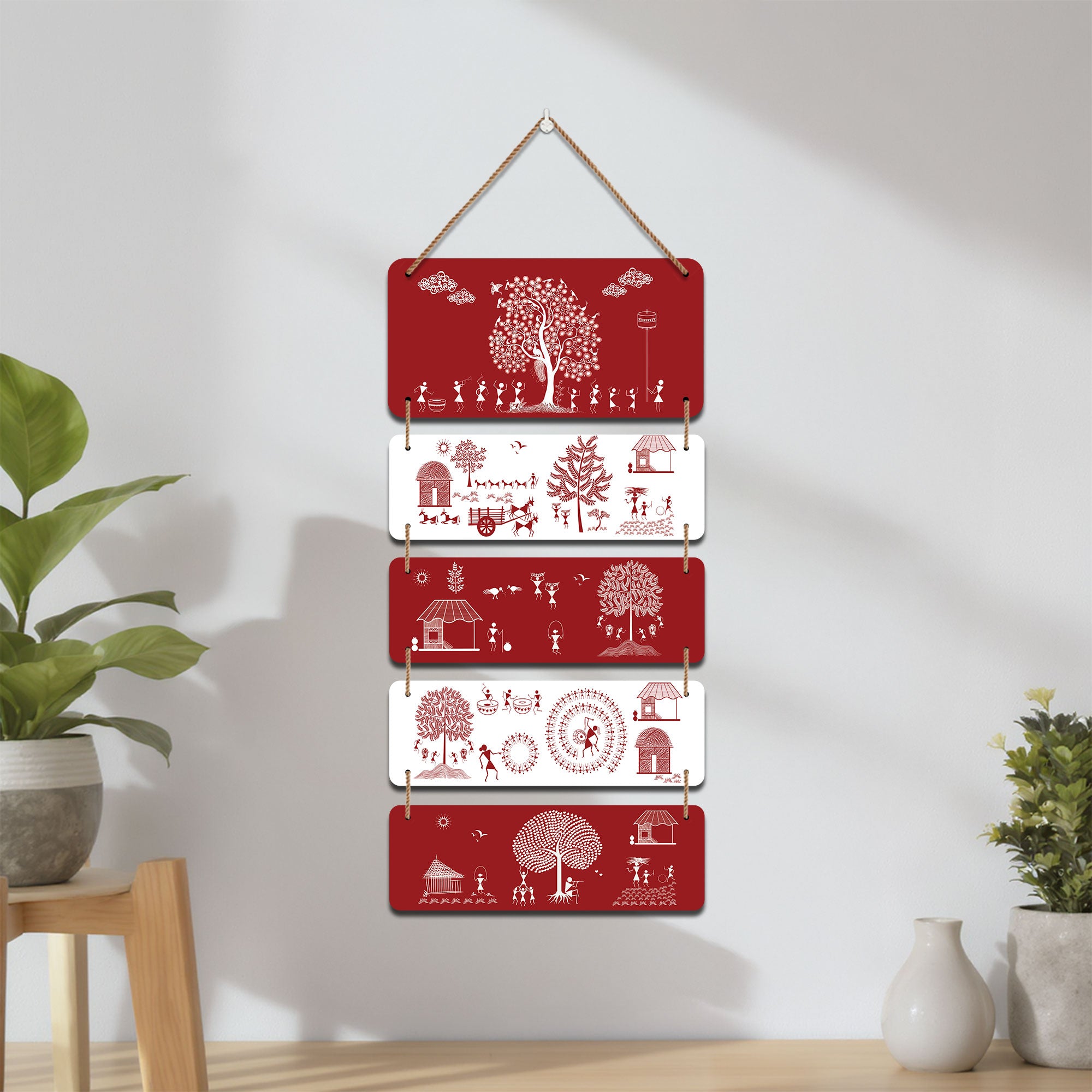 The Castle Decor Warli Tribal Art Wooden Wall Hanging Decoration Items for Home | Bedroom | Mdf Designer Artwork Decorative for Living Room | Ideal Gifts | Stylish Modern Decor Item (12x26 Inches)