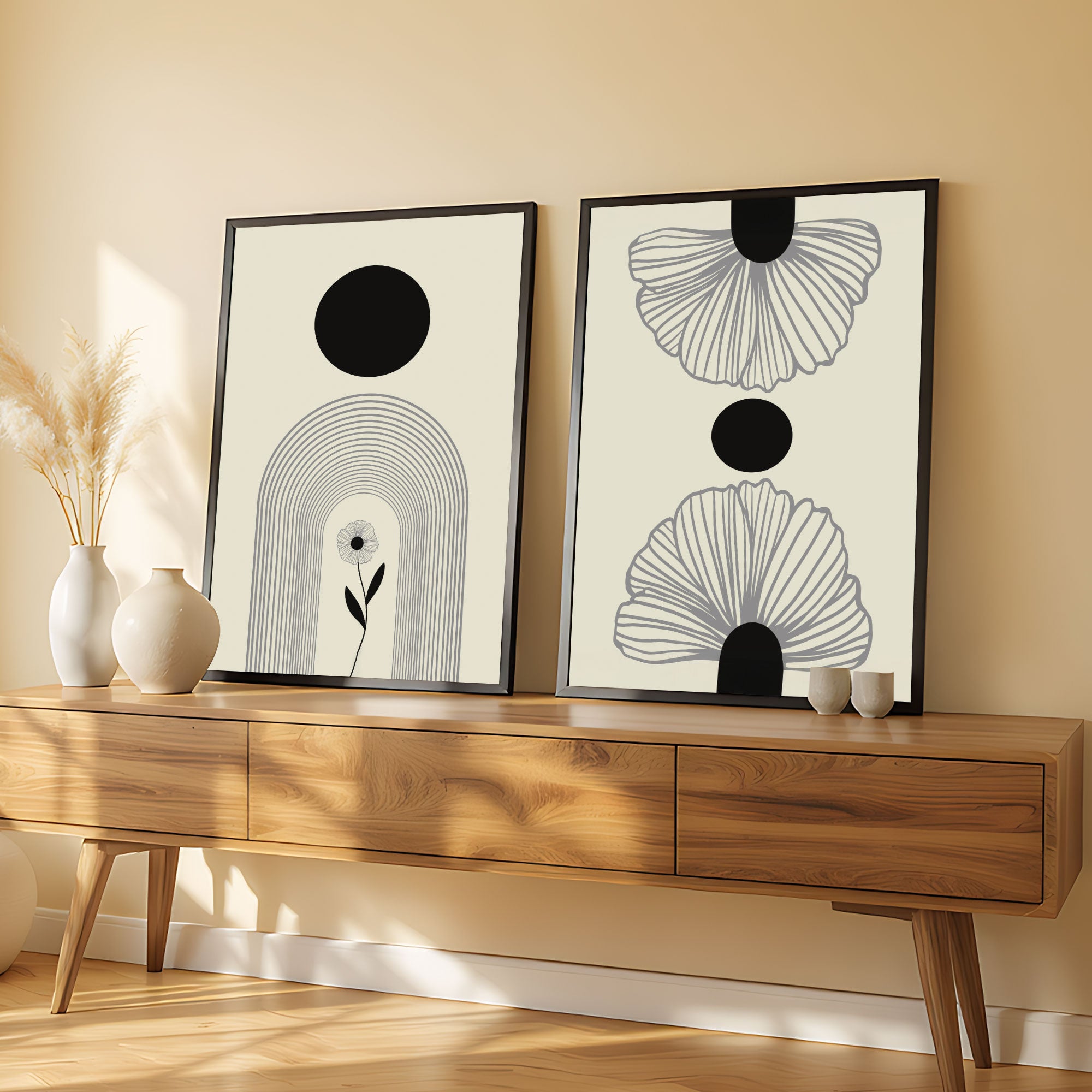 The Castle Decor Boho Wall Art for Living Room Big Size | Framed Abstract Botanical Paintings for Living Room & Bedroom | Modern Home Decoration & Perfect Gifting Option | Set of 2 (11×17 Inch Each)13
