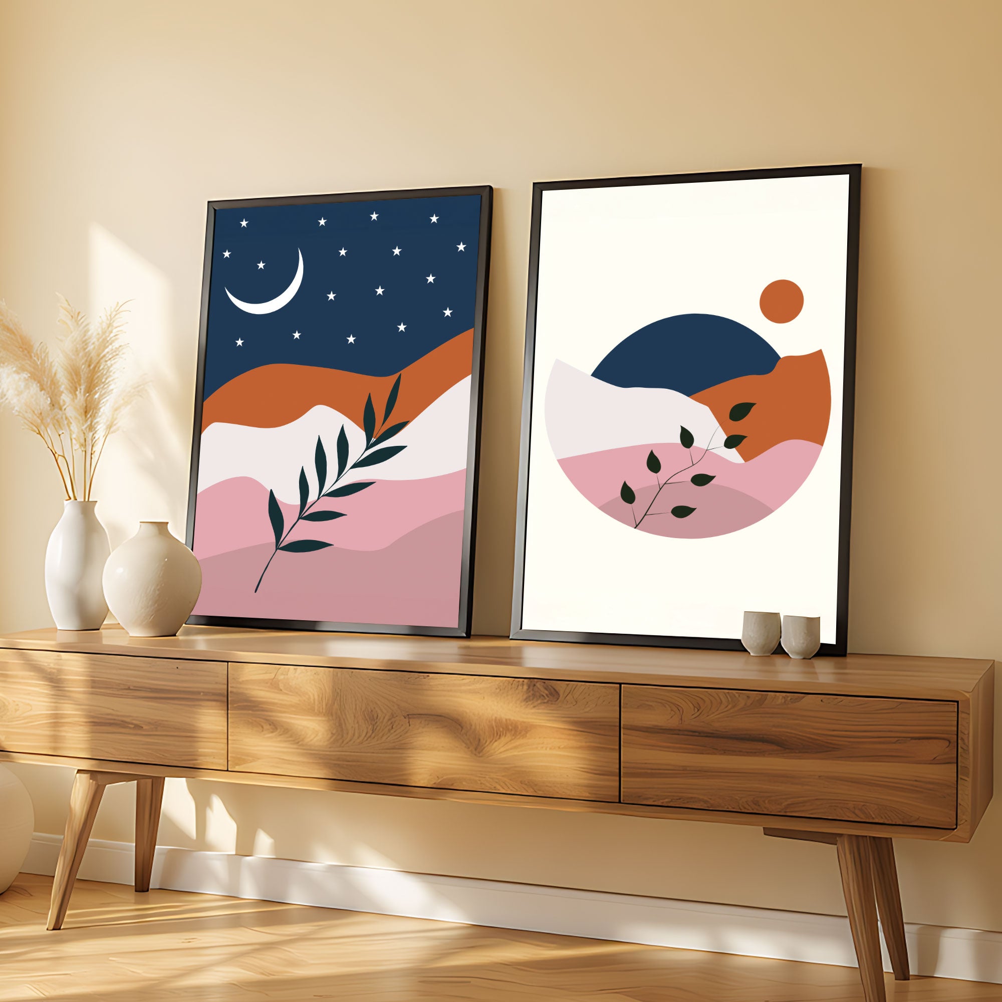 The Castle Decor Boho Wall Art for Living Room Big Size | Framed Abstract Botanical Paintings for Living Room & Bedroom | Modern Home Decoration & Perfect Gifting Option | Set of 2(11×17 Inch Each)6