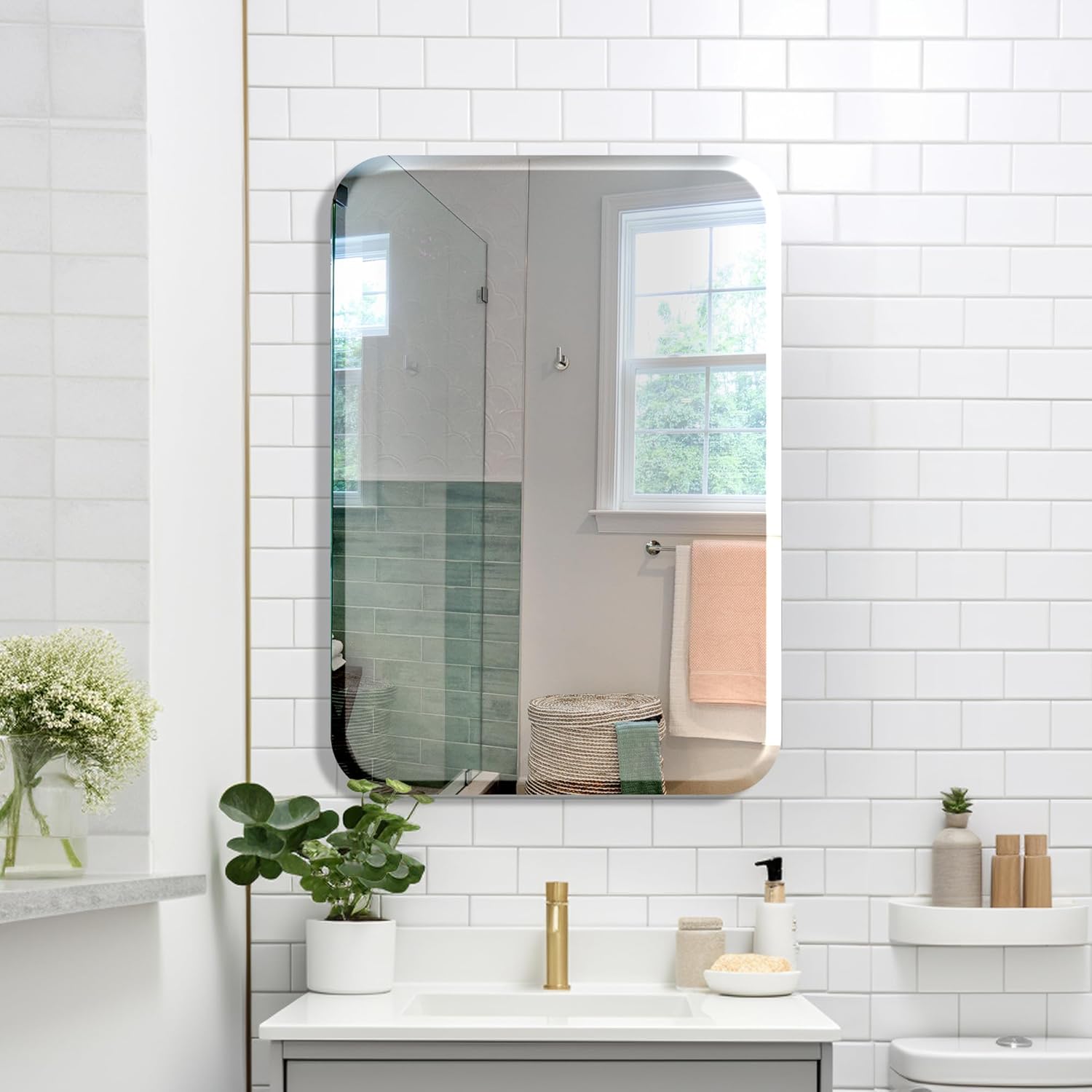 The Castle Decor Rectangular Frameless Glass Wall Mirror 18x24 Inch for Bathroom, Bedroom & Living Room