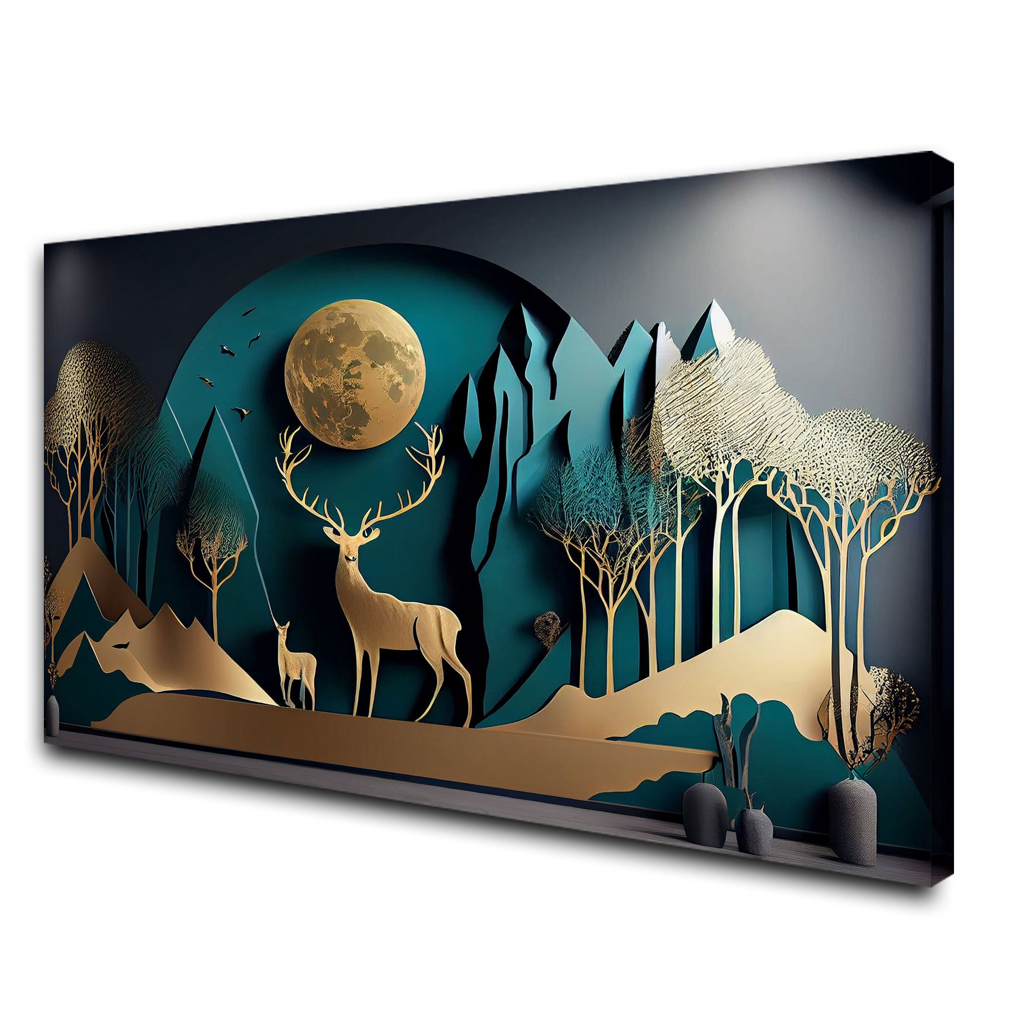 Golden deer Canvas painting with frame Big Size Wall Art for living room,Bedroom,Drawing room,Hotels