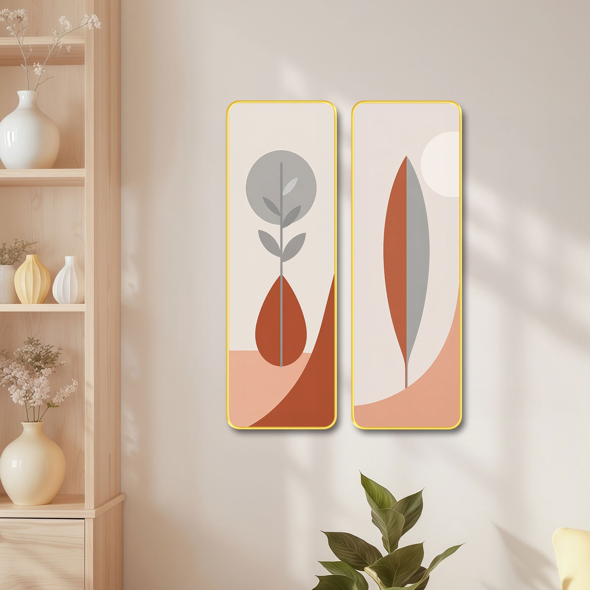 The Castle Decor Nordic Abstract Wall Art Set of 2 | Minimalist Boho Botanical Prints | Luxury Modern Wall Decoration for Bedroom Living Room