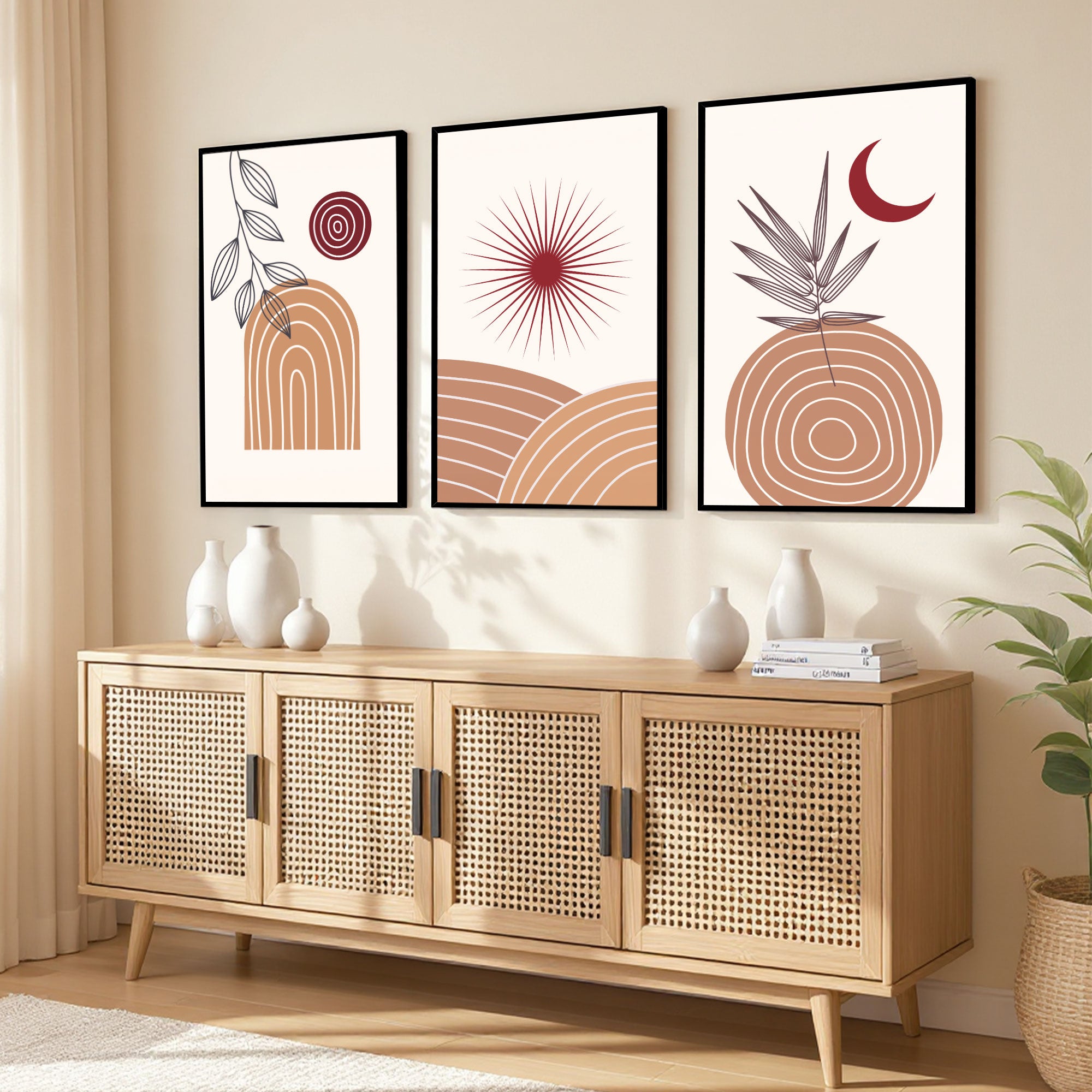 The Castle Decor Boho Wall Art for Living Room Big Size | Framed Abstract Botanical Paintings for Living Room & Bedroom | Modern Home Decoration & Perfect Gifting Option | Set of 3 (11×17 Inch Each) –2