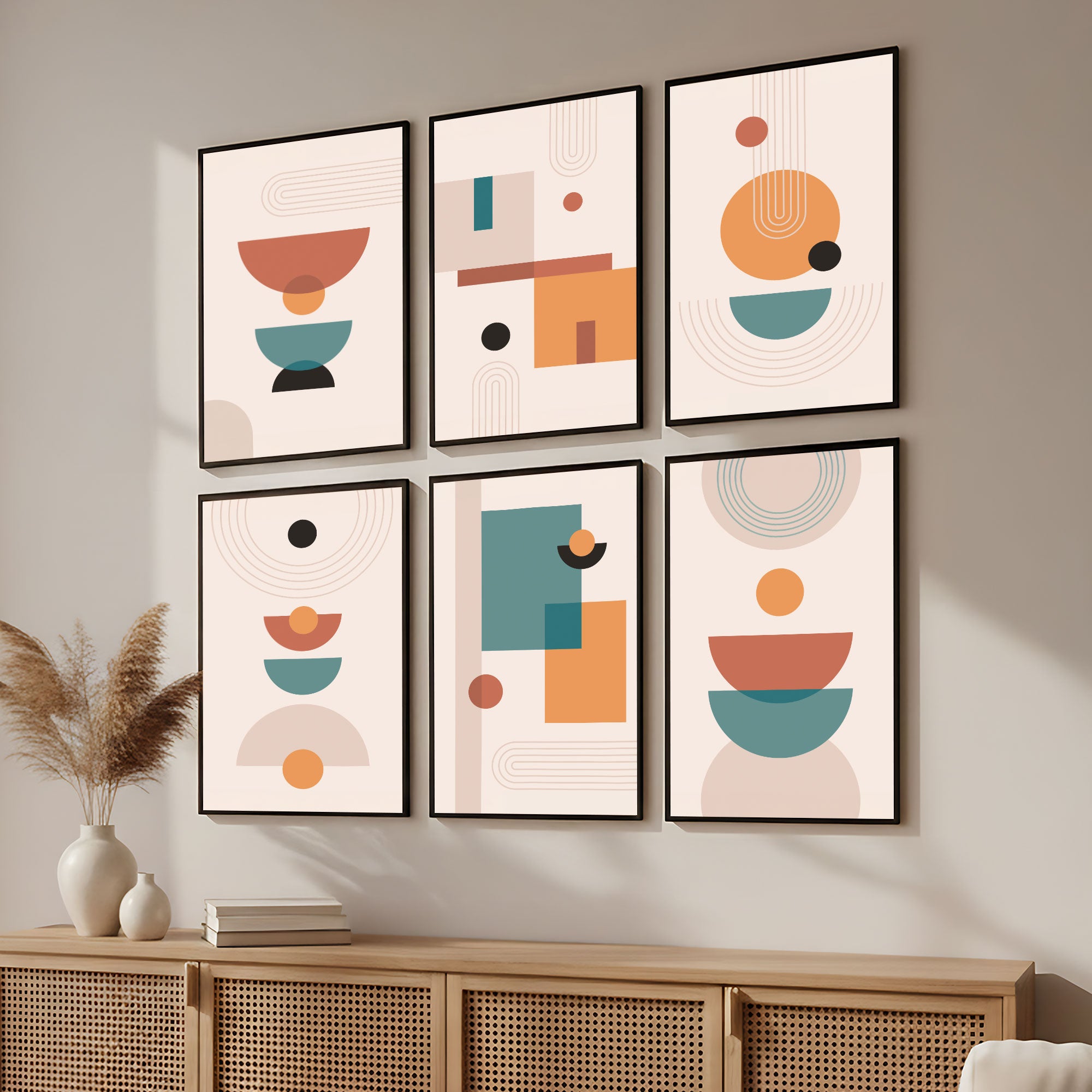 The Castle Decor Boho Wall Art for Living Room Big Size | Framed Abstract Botanical Paintings for Living Room & Bedroom | Modern Home Decoration & Perfect Gifting Option | Set of 6 (11×17 Inch Each)1