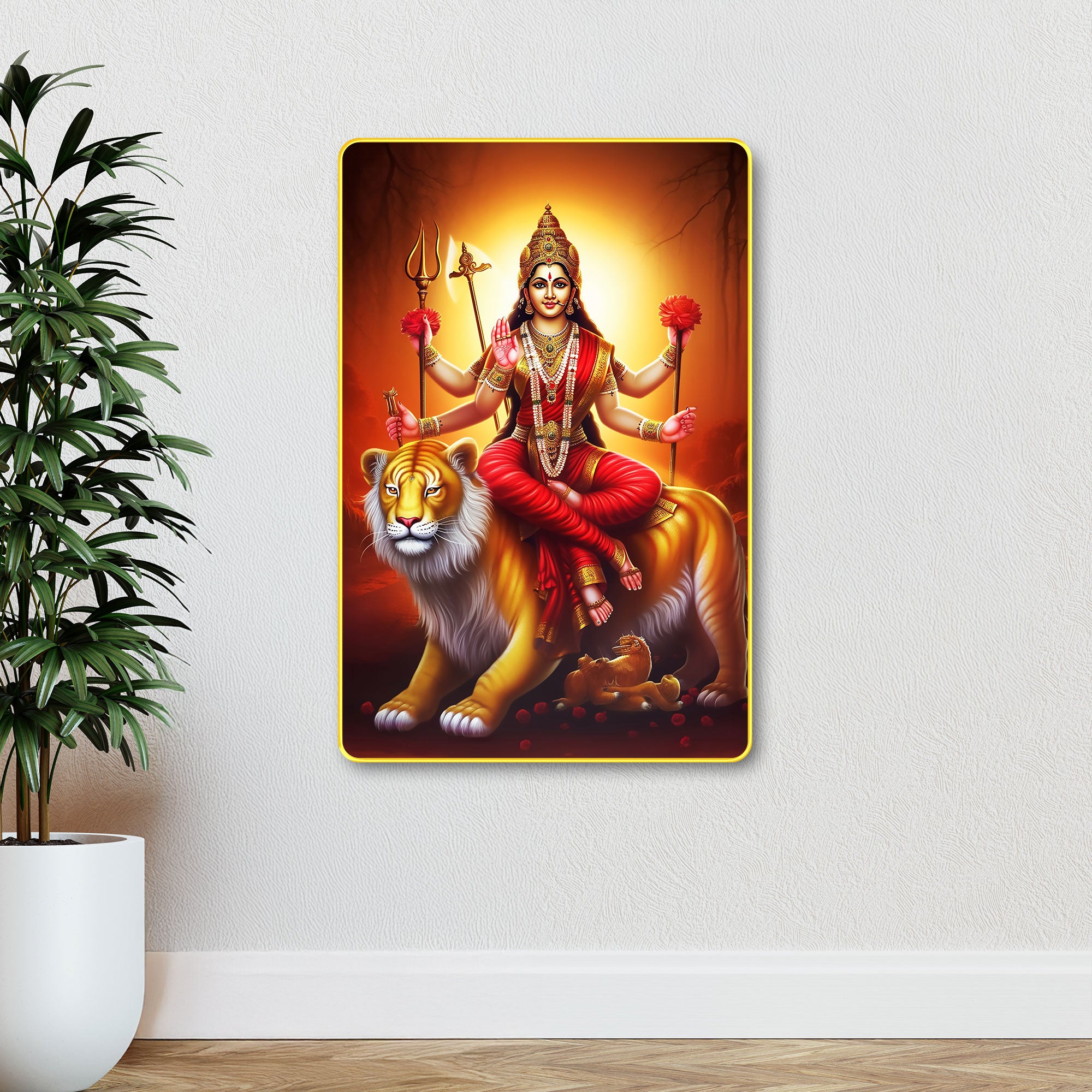 The Castle Decor Durga Maa Wall Hanging Photo Frame | Hindu Goddess Spiritual Wall Art for Home Temple, Living Room & Gifting