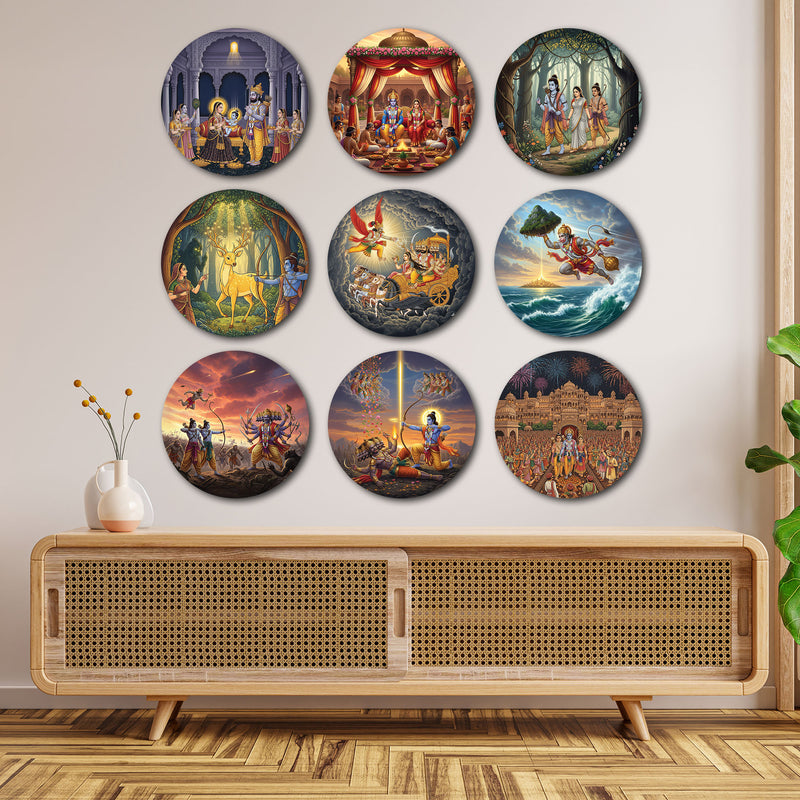 Ramayan Wall Plates – Set of 9 | Decorative Wall Art & Showpiece for Home | Spiritual Wall Decor for Living Room & Pooja Room | Gift for All