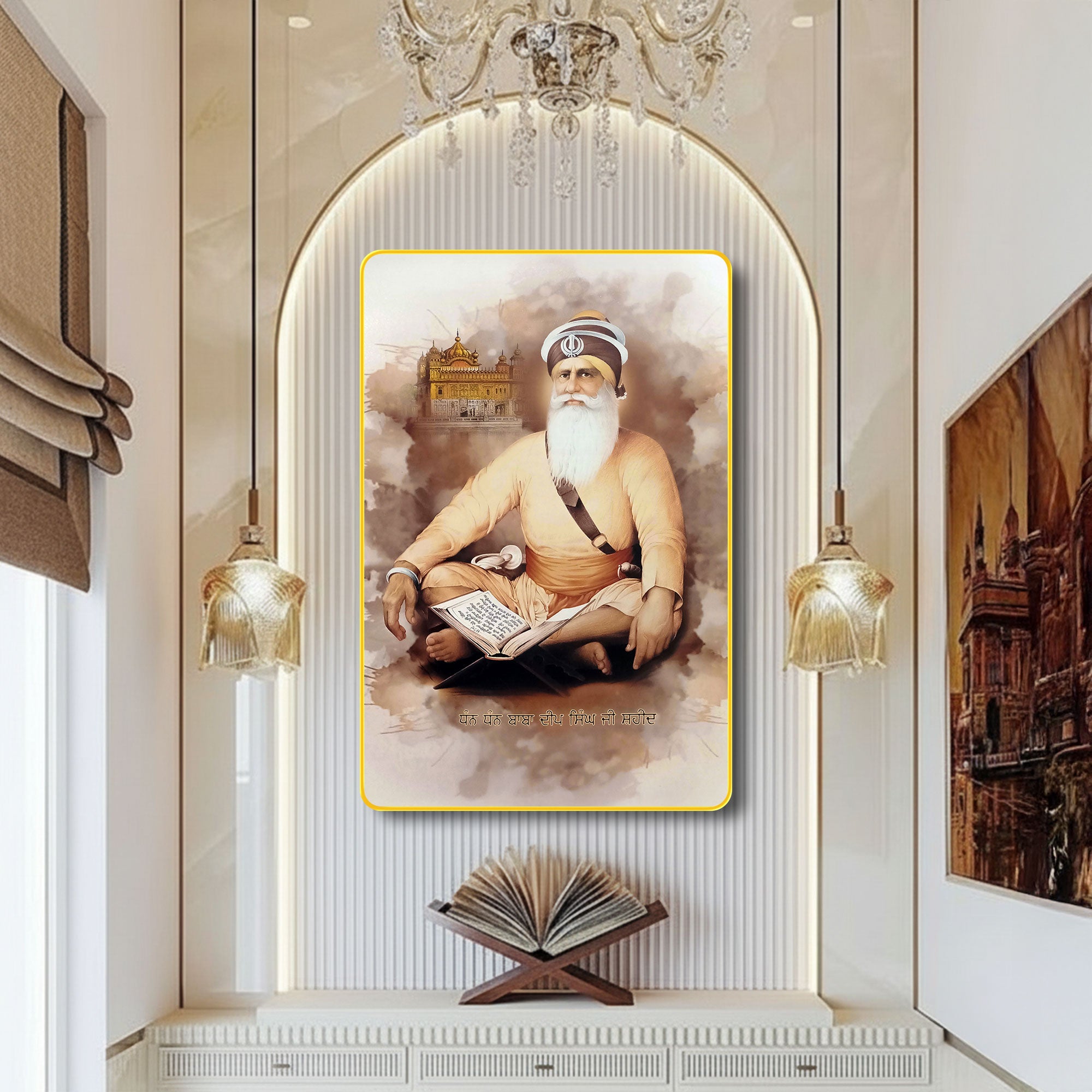 The Castle Decor Baba Deep Singh Ji Wall Frame | Sikh Warrior Spiritual Painting | Religious Wall Art for Home, Office & Gift Decor 20X30 Inches