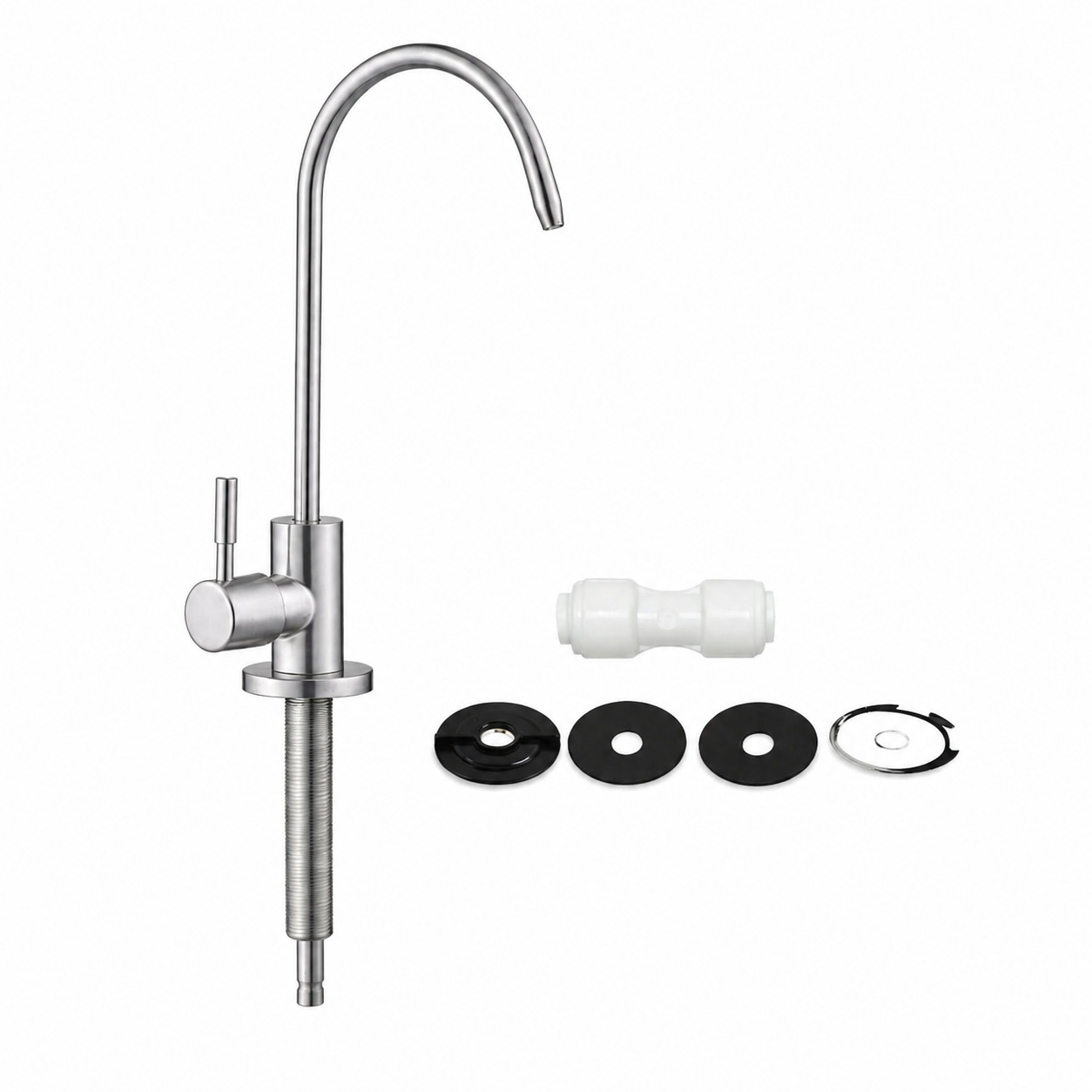 The Castle Decor Swan Neck RO Faucet for Under Sink Water Purifier | High Arc Drinking Water Tap with Single Lever Control, Stainless Steel Finish, Quick Connect Fitting & Installation Kit