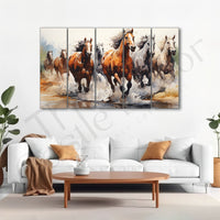 Vastu 7 Running Horse Painting Set of 5 for Home Decoration