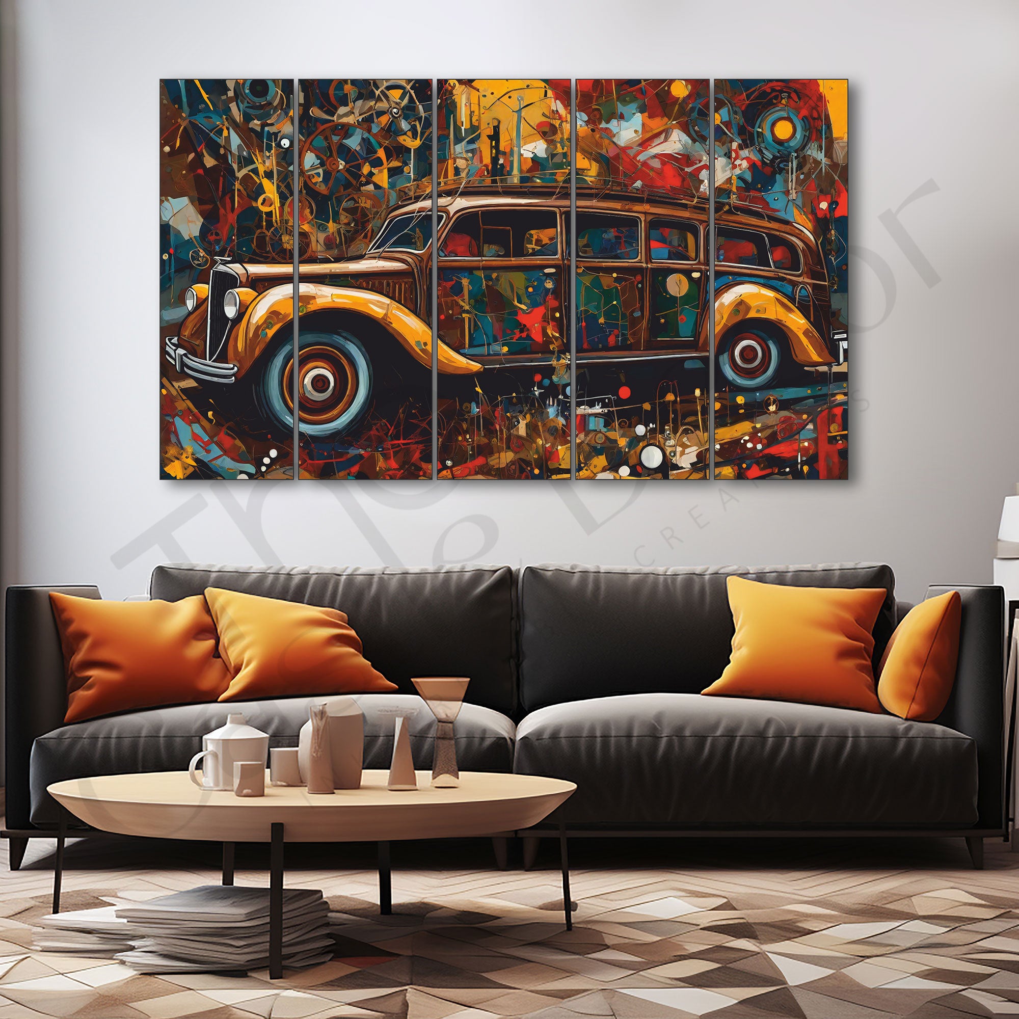 Vintage multicolour Painting Set of 5 for Home Decoration