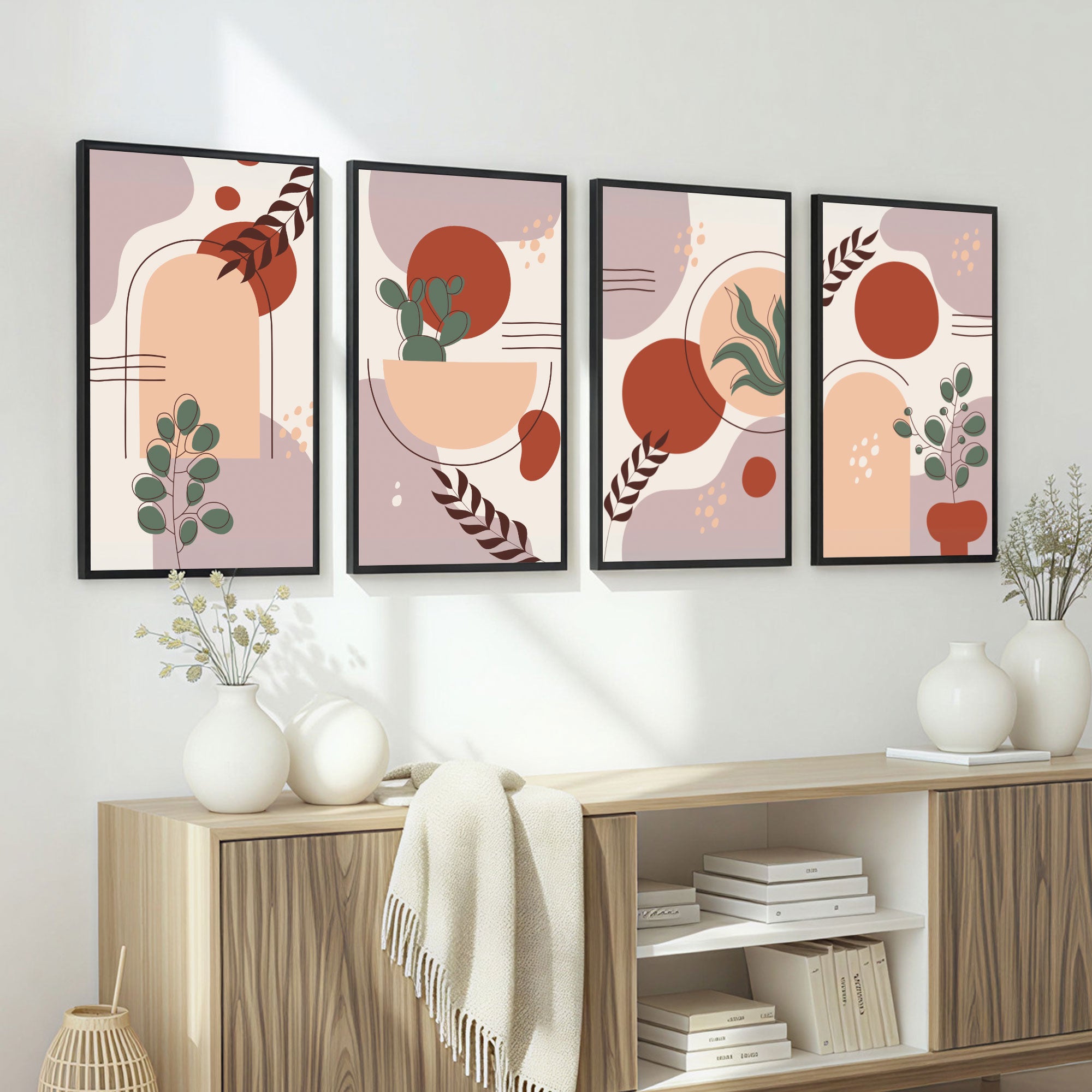 The Castle Decor Boho Wall Art for Living Room Big Size | Framed Abstract Botanical Paintings for Living Room & Bedroom | Modern Home Decoration & Perfect Gifting Option | Set of 4 (11×17 Inch Each)2
