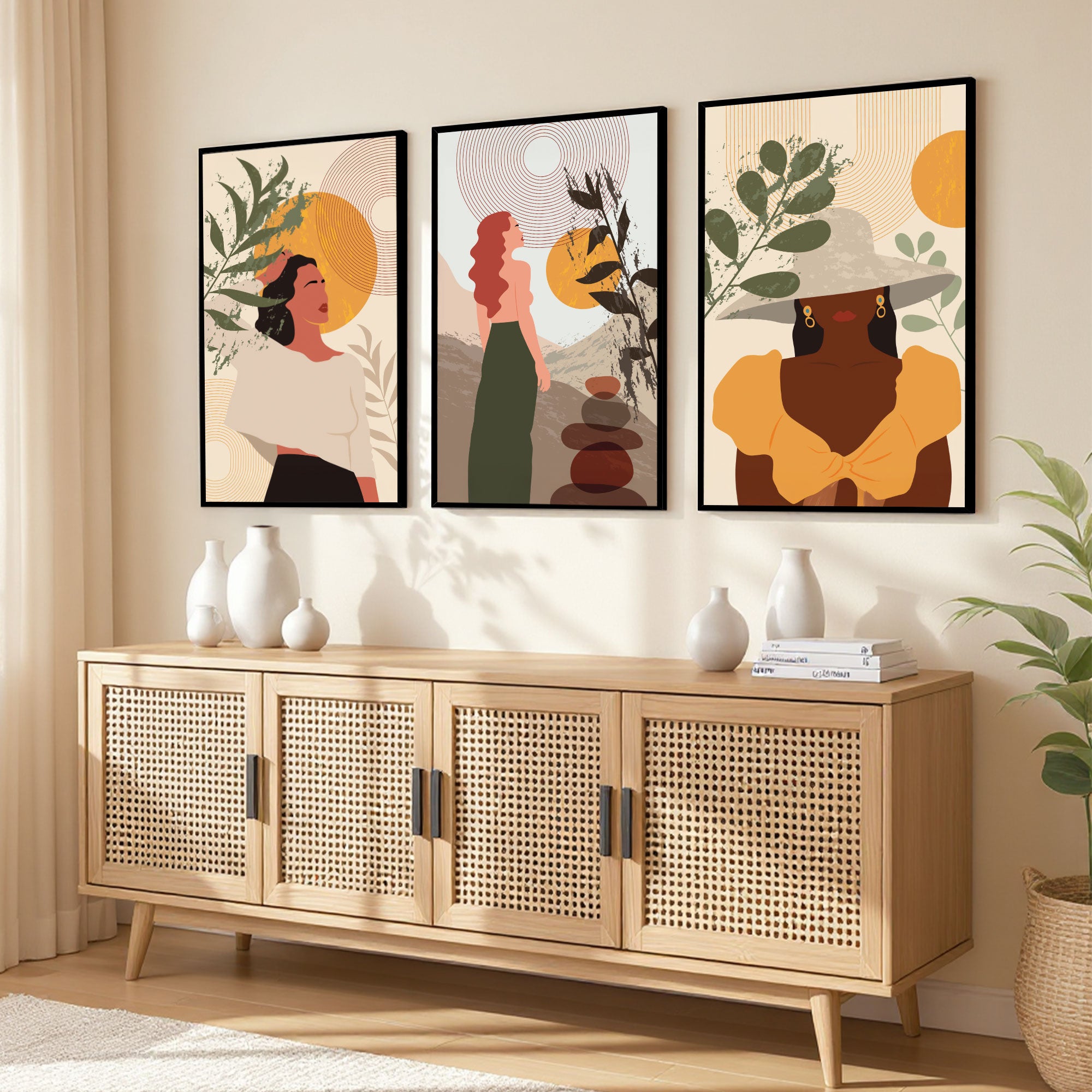 The Castle Decor Boho Wall Art for Living Room Big Size | Framed Abstract Botanical Paintings for Living Room & Bedroom | Modern Home Decoration & Perfect Gifting Option | Set of 3 (11×17 Inch Each) –4