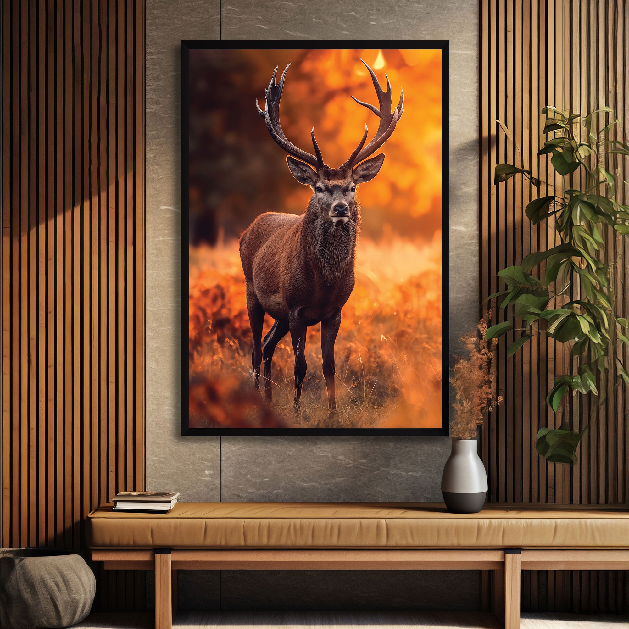 The Castle Decor Abstract Deer Wall Painting | Lucky Charm Abstract Deer Art for Living Room & Bedroom | Big Size Multicolor Canvas Wall Decoration with Frame (20x30 Inch)-1