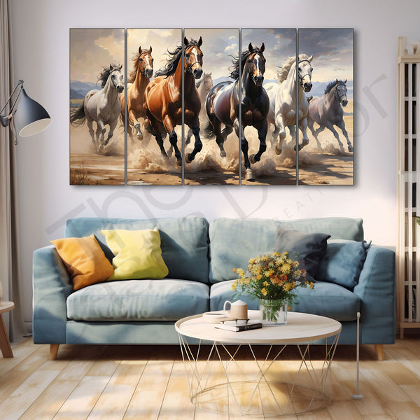 7 Vaastu Running Horses Painting with frame Big Size Wall Art for living room,Bedroom,Drawing room,Hotels