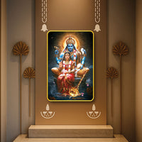 The Castle Decor Vishnu Lakshmi Digital Wall Art | Sparkle Laminated Golden Frame | Divine Spiritual Décor for Pooja Room, Mandir, Home & Office 20X30