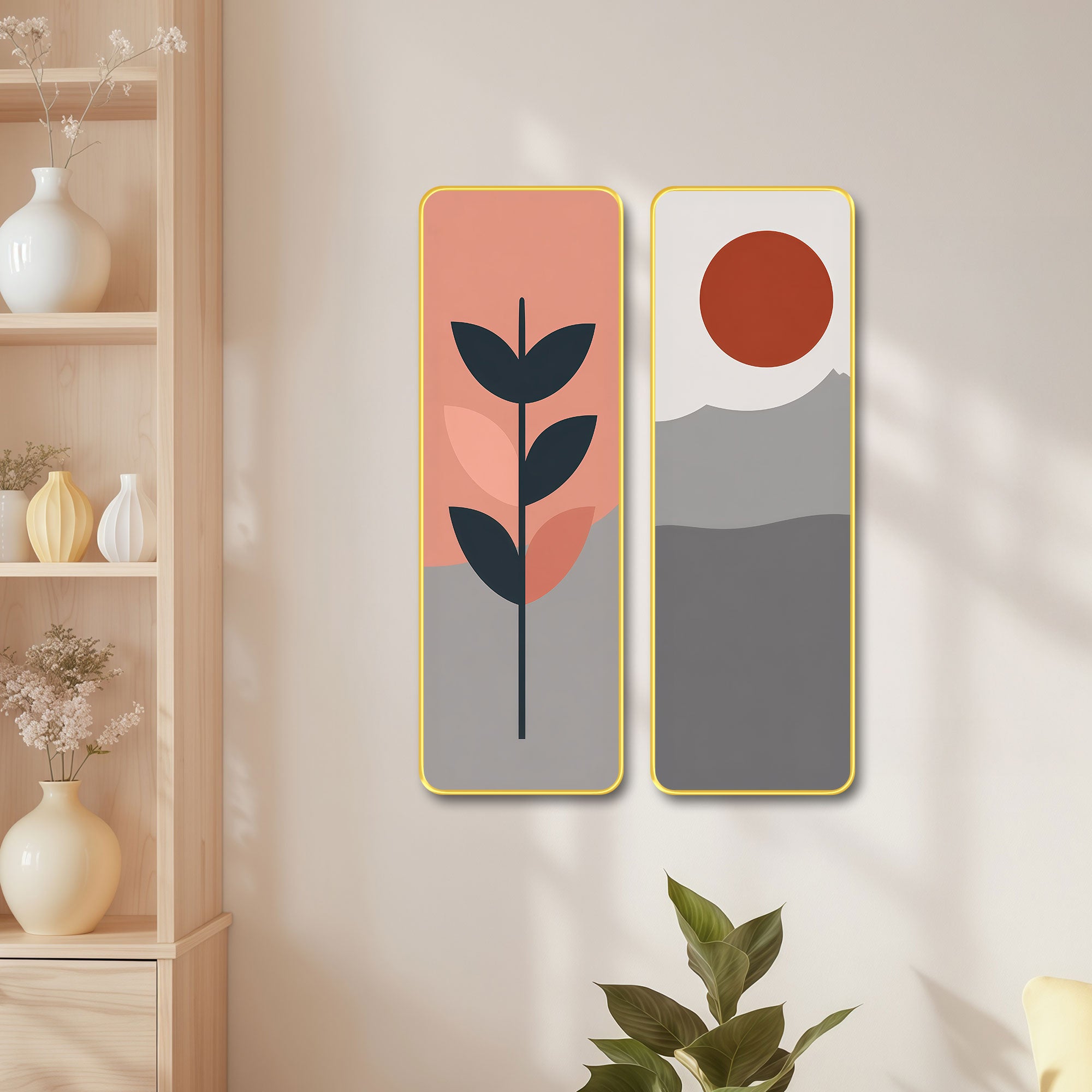 The Castle Decor Modern Home Decor Wall Art Set of 2 | Boho Minimalist Botanical Painting | Luxury Neutral Artwork for Bedroom