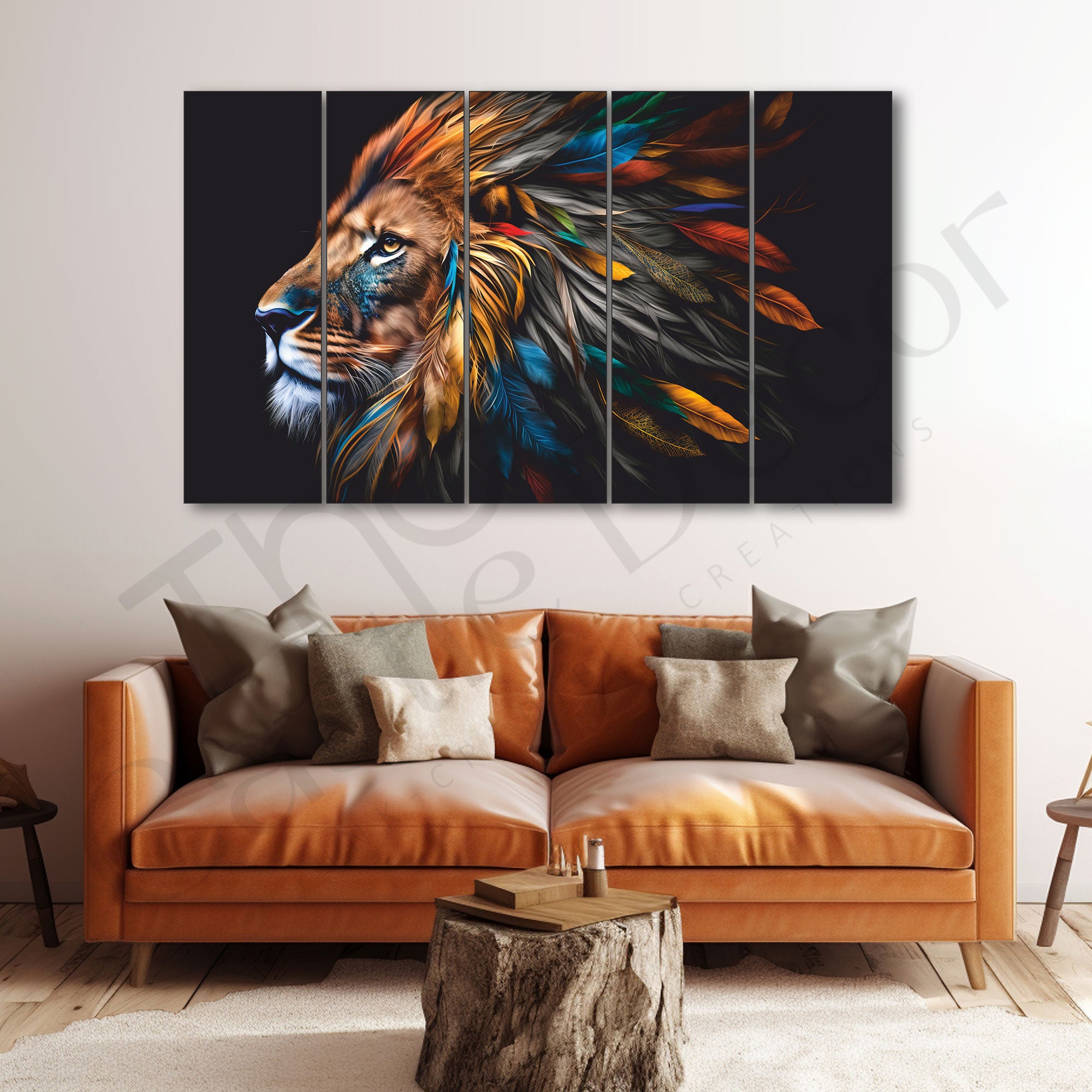 Lion Landscape Painting Set of 5 for Home Decoration