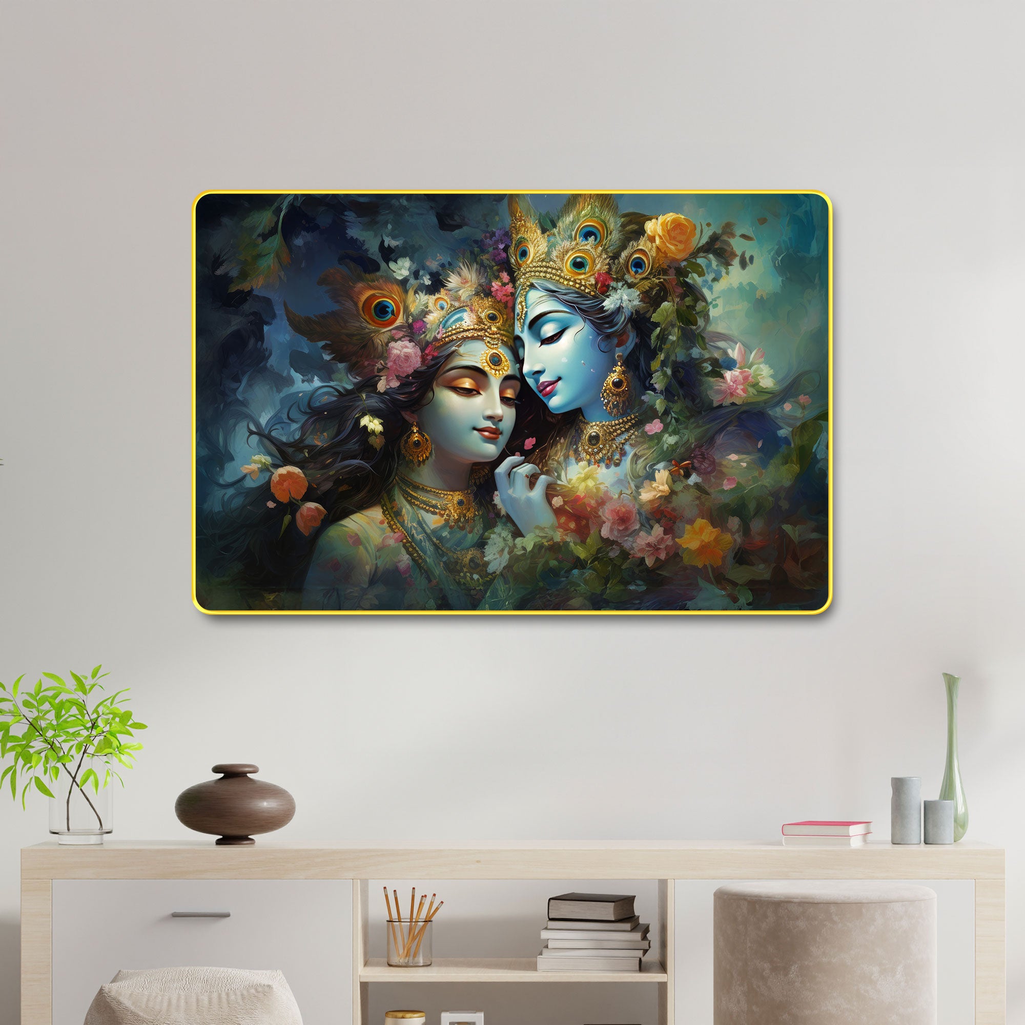 The Castle Decor Radha Krishna Wall Art Painting | Spiritual Love Artwork for Living Room, Bedroom, Office & Hotel Decoration
