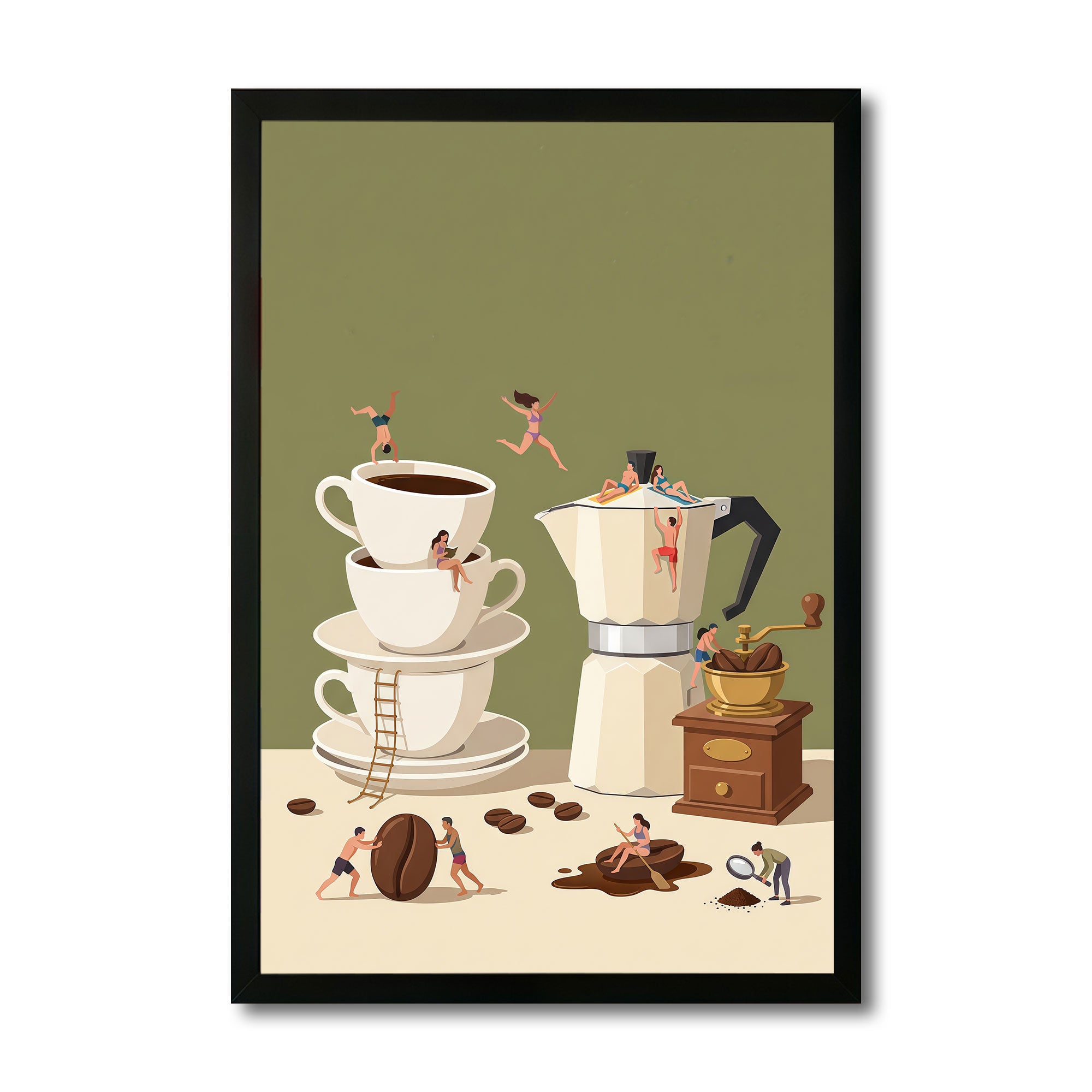 The Castle Decor Coffee Brewing Wall Art Frame | Kitchen Coffee Decor | Sparkle Finish MDF Painting with Premium Fiber Frame for Home, Café & Dining Area
