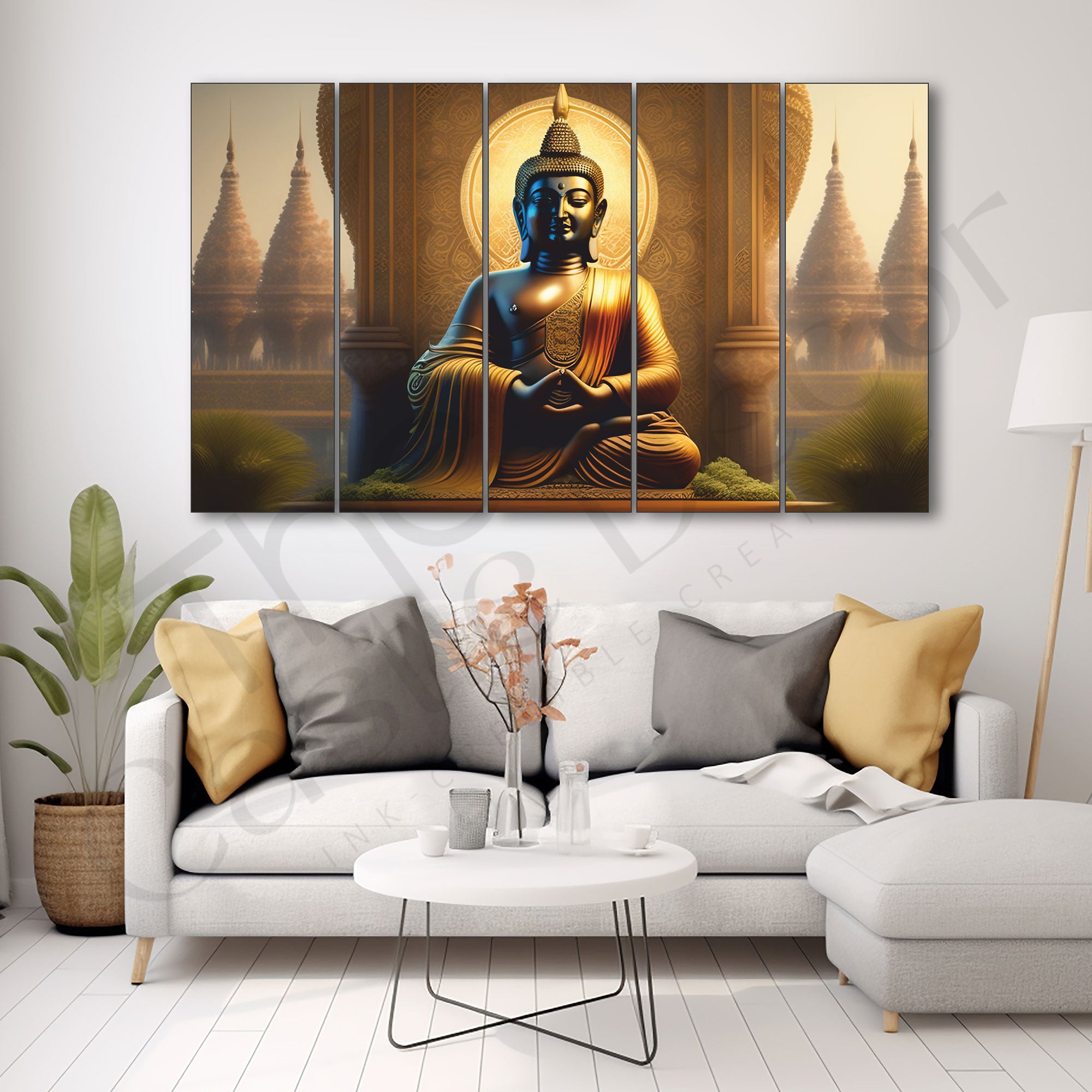The Castle Decor Lord Buddha Wall Painting for Living Room Big Size - Meditating Gautam Buddha Painting Wall Decor Peaceful Art for Bedroom, Office, Hotels & Gifting - Wooden Framed