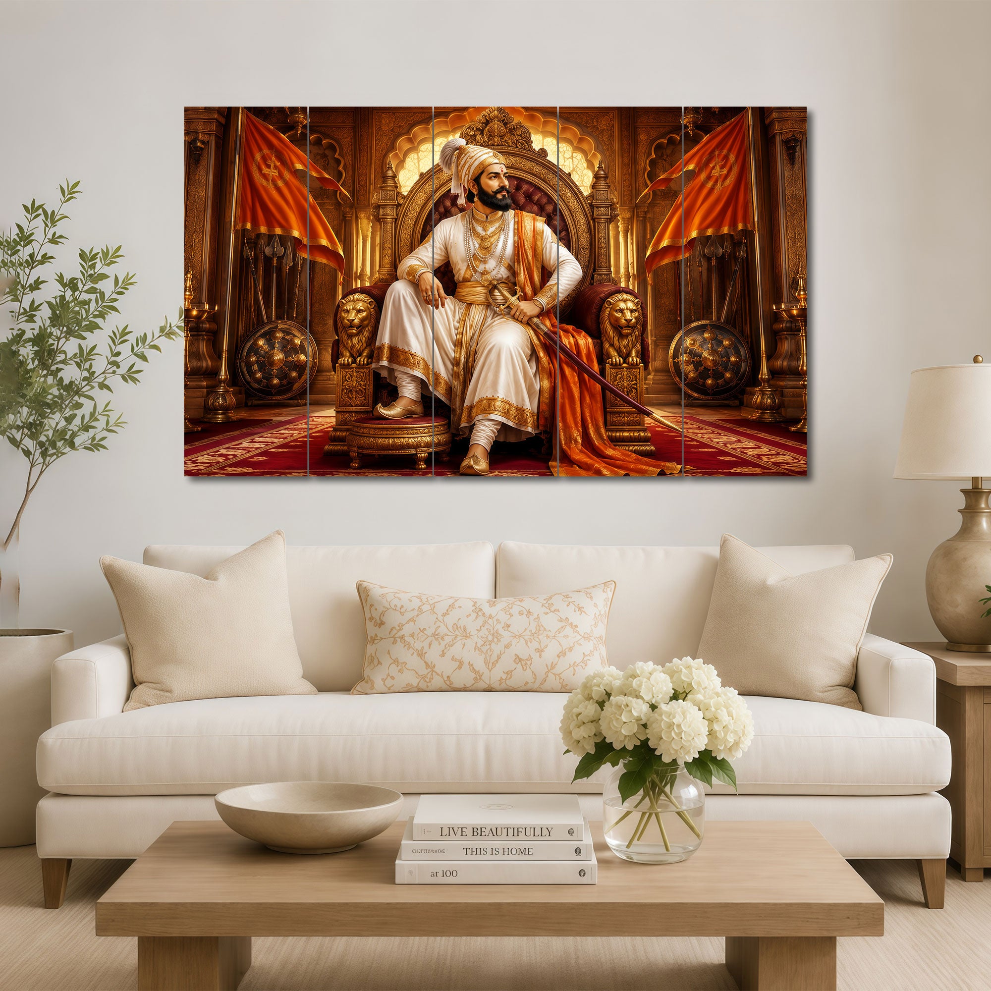 The Castle Decor Chhatrapati Shivaji Maharaj 5 Panel Sparkle Finish Wall Painting  for Living Room Bedroom Office Home Decoration