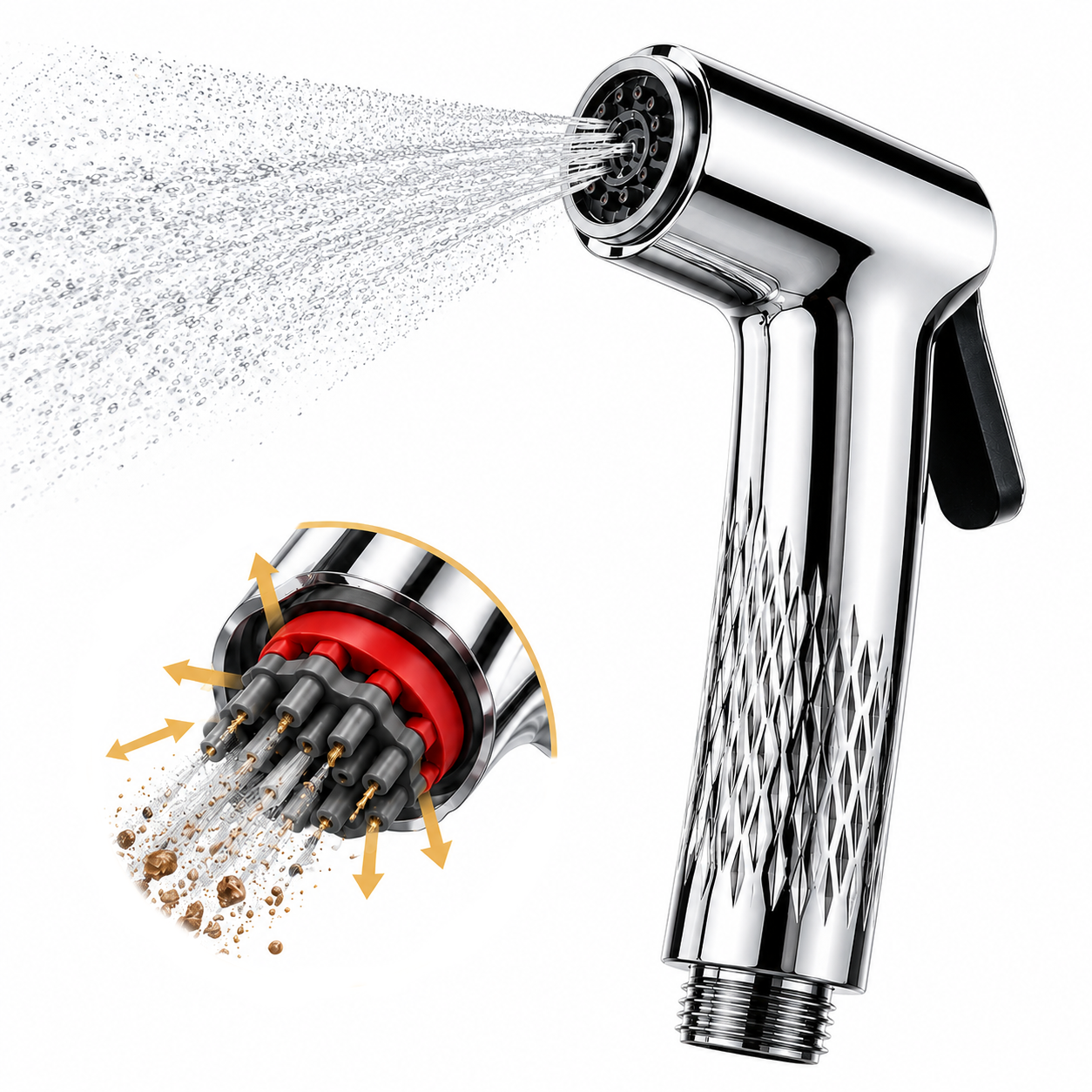 The Castle Decor Self-Cleaning Health Faucet Spray Gun | Anti-Clog Hand Bidet Sprayer with Smooth Powerful Spray, Ergonomic Trigger, Premium Chrome Finish & Universal 1/2 Inch Fit