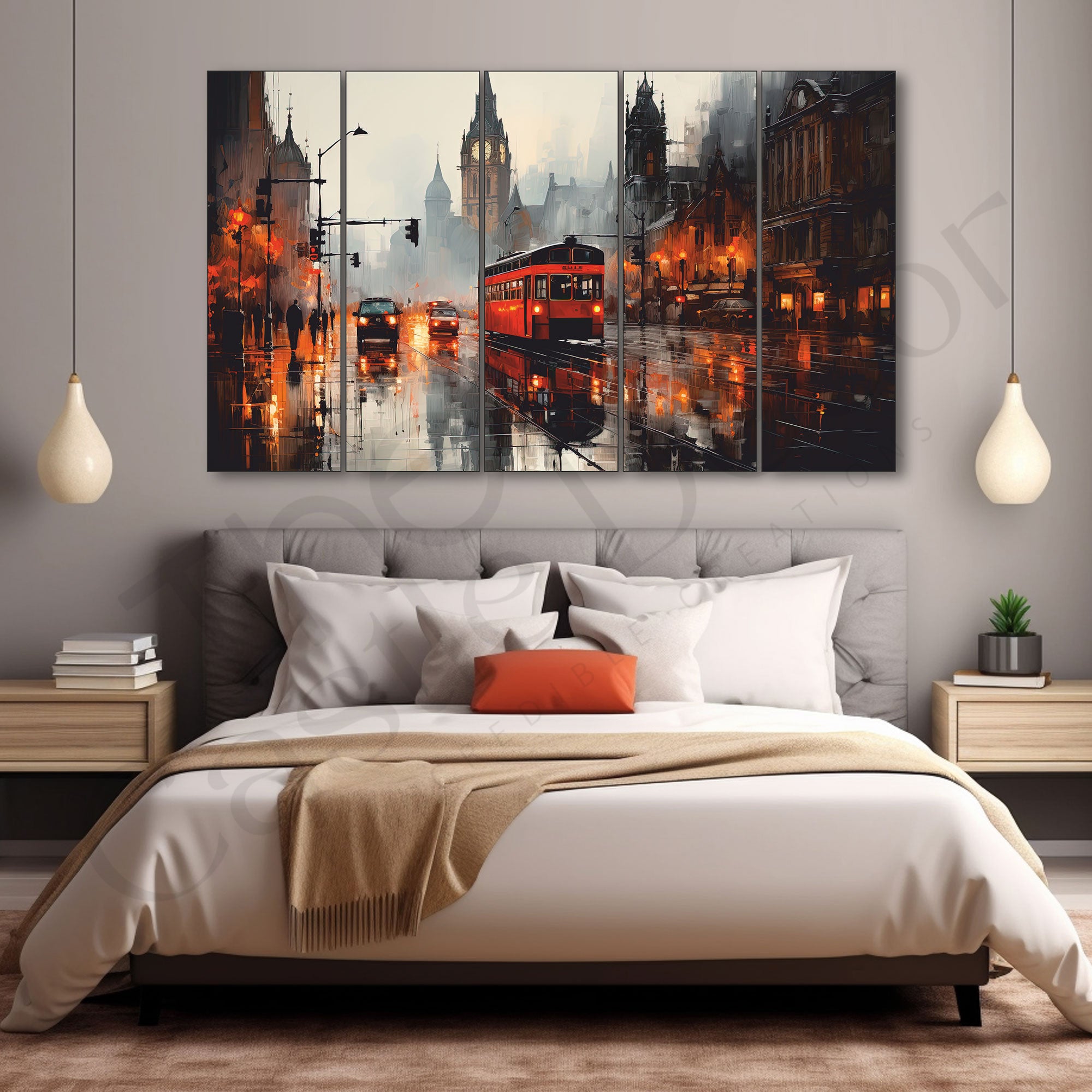 Vintage London Painting Set of 5 for Home Decoration