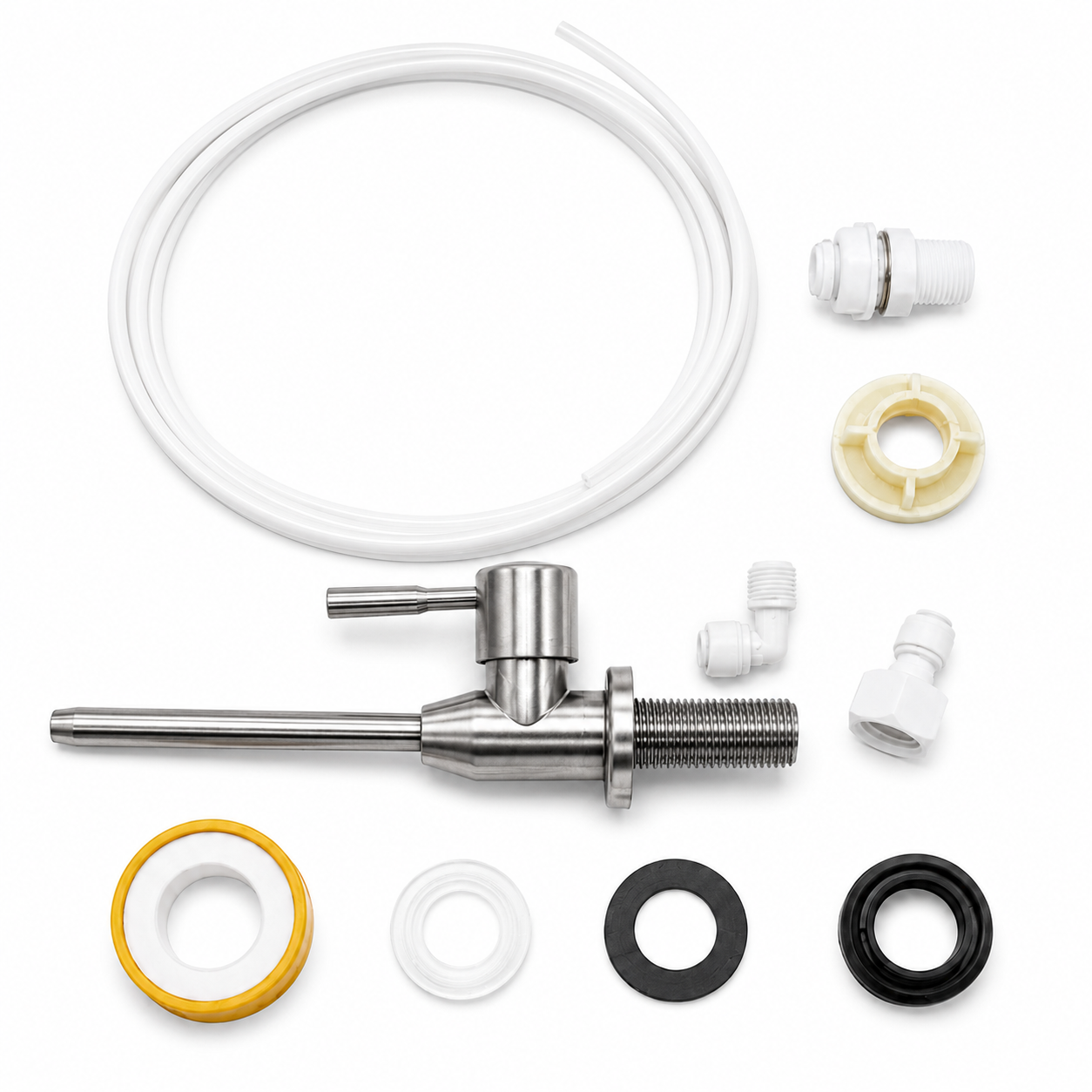 **The Castle Decor Stainless Steel RO Water Purifier Faucet with Complete Installation Kit, Smooth 90° Lever Control, RO Pipe, Quick Connectors, Mounting Accessories & Brushed Finish for Kitchen Drinking Water System**