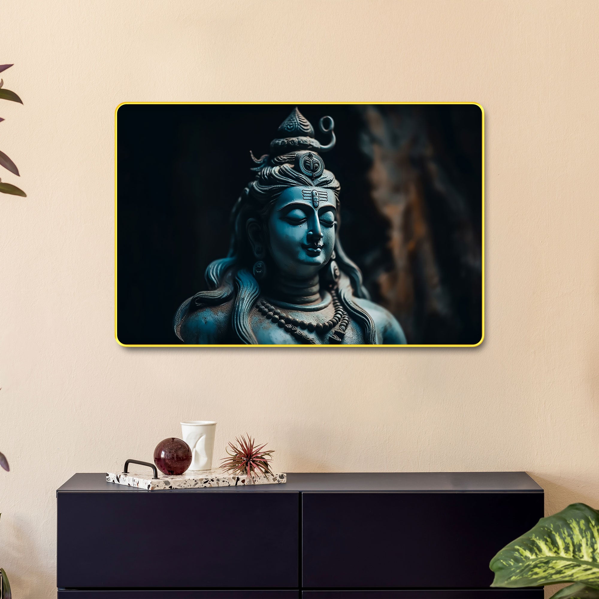 The Castle Decor Lord Shiva Wall Art Painting | Spiritual Wooden Frame for Home, Living Room, Office & Hotel Decoration