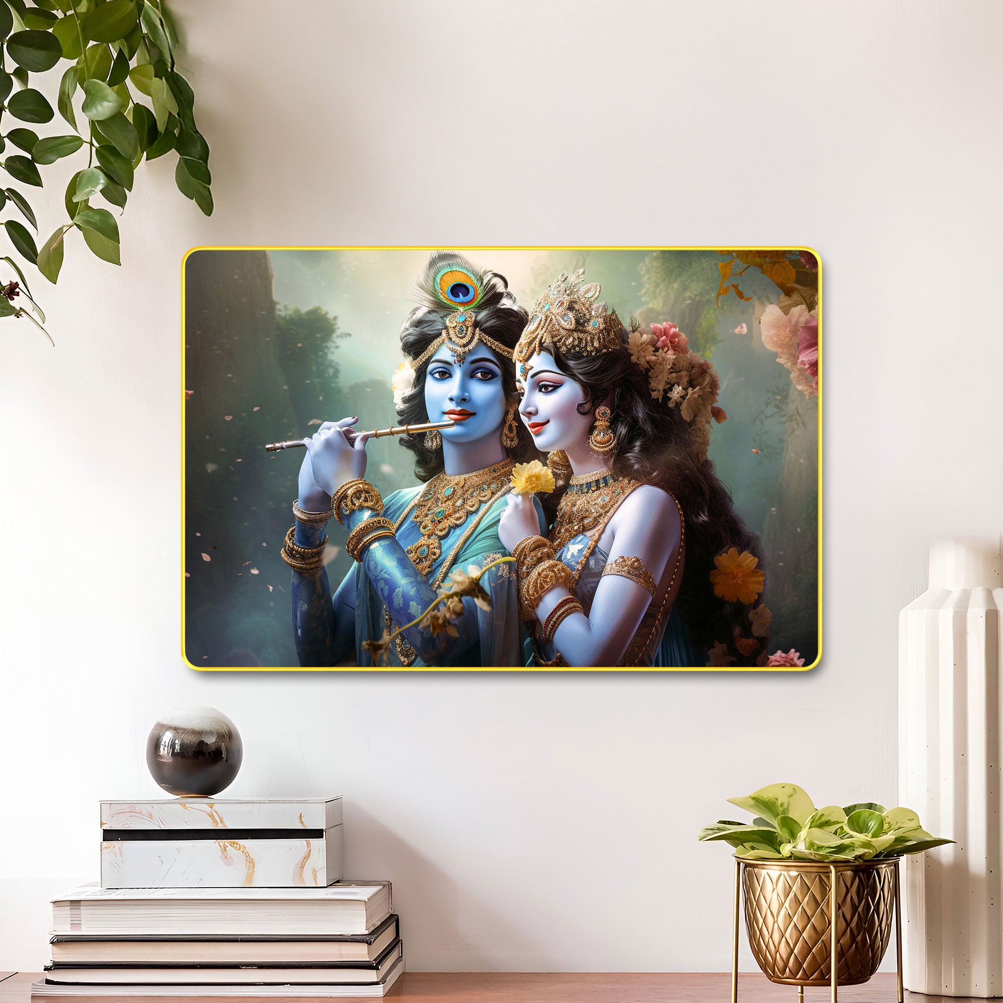 The Castle Decor Radha Krishna Wall Art Painting | Spiritual Love Artwork for Living Room, Bedroom, Office & Hotel Decoration