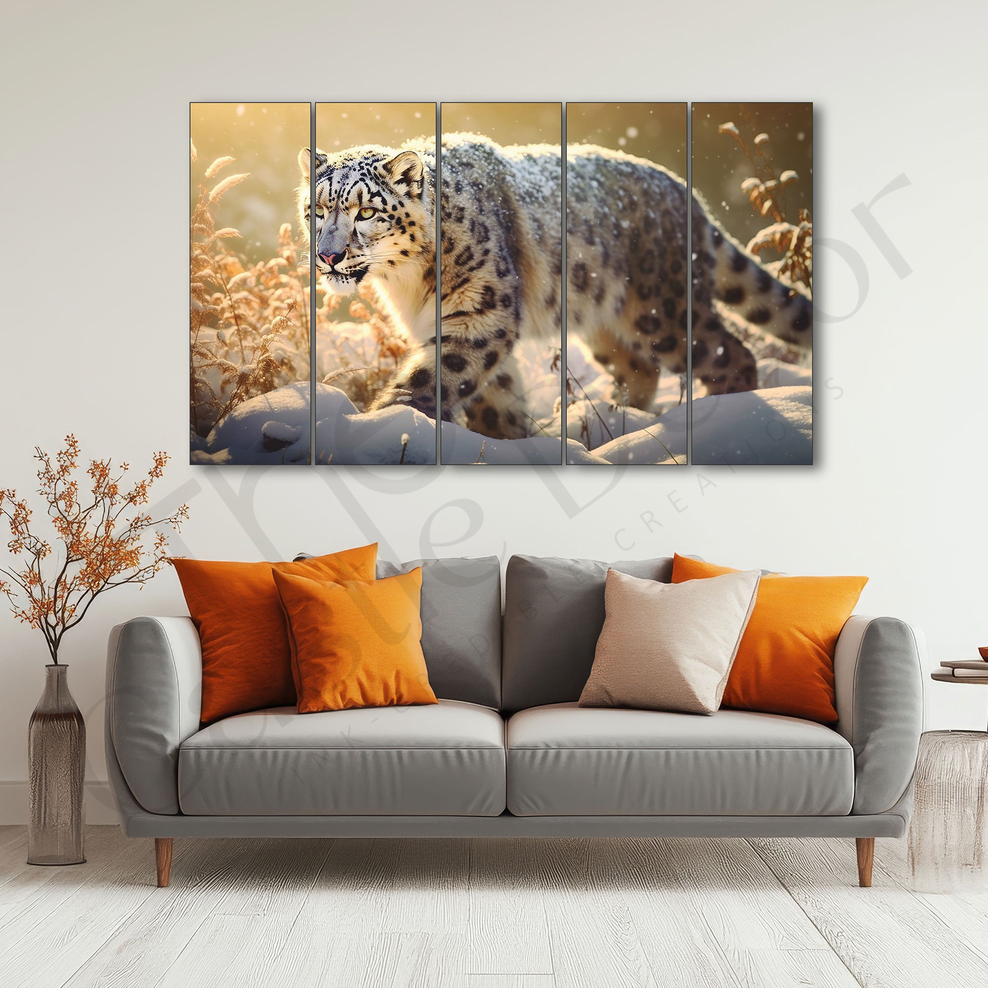 Snow Lion Painting Set of 5 for Home Decoration 27x48"