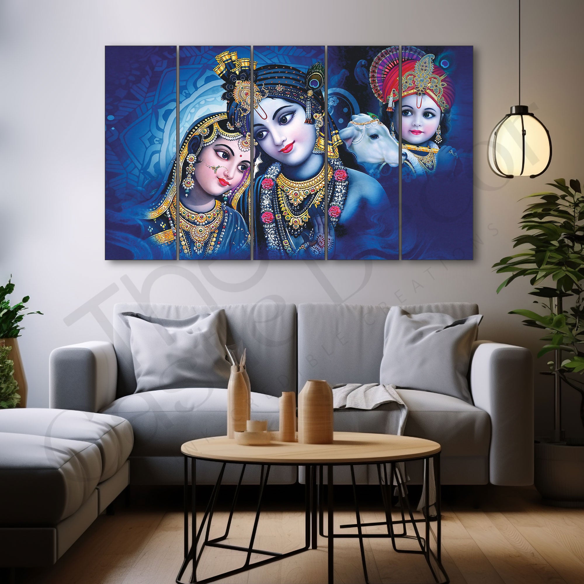 The Castle Decor Radha Krishna Wall Painting for Living Room Big Size - Radha Krishna Painting Wall Decor for Bedroom, Office, Hotels - Peaceful Digital Painting Wooden Framed for Gifting
