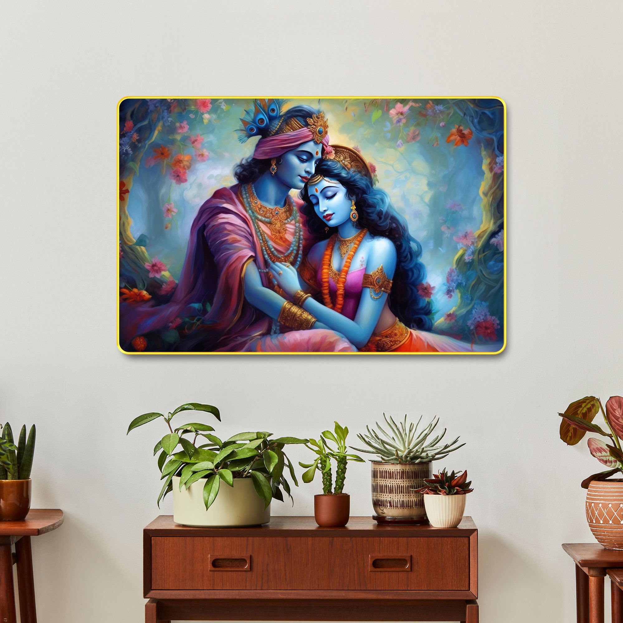 The Castle Decor Radha Krishna Wall Art Painting | Spiritual Love Artwork for Living Room, Bedroom, Office & Hotel Decoration