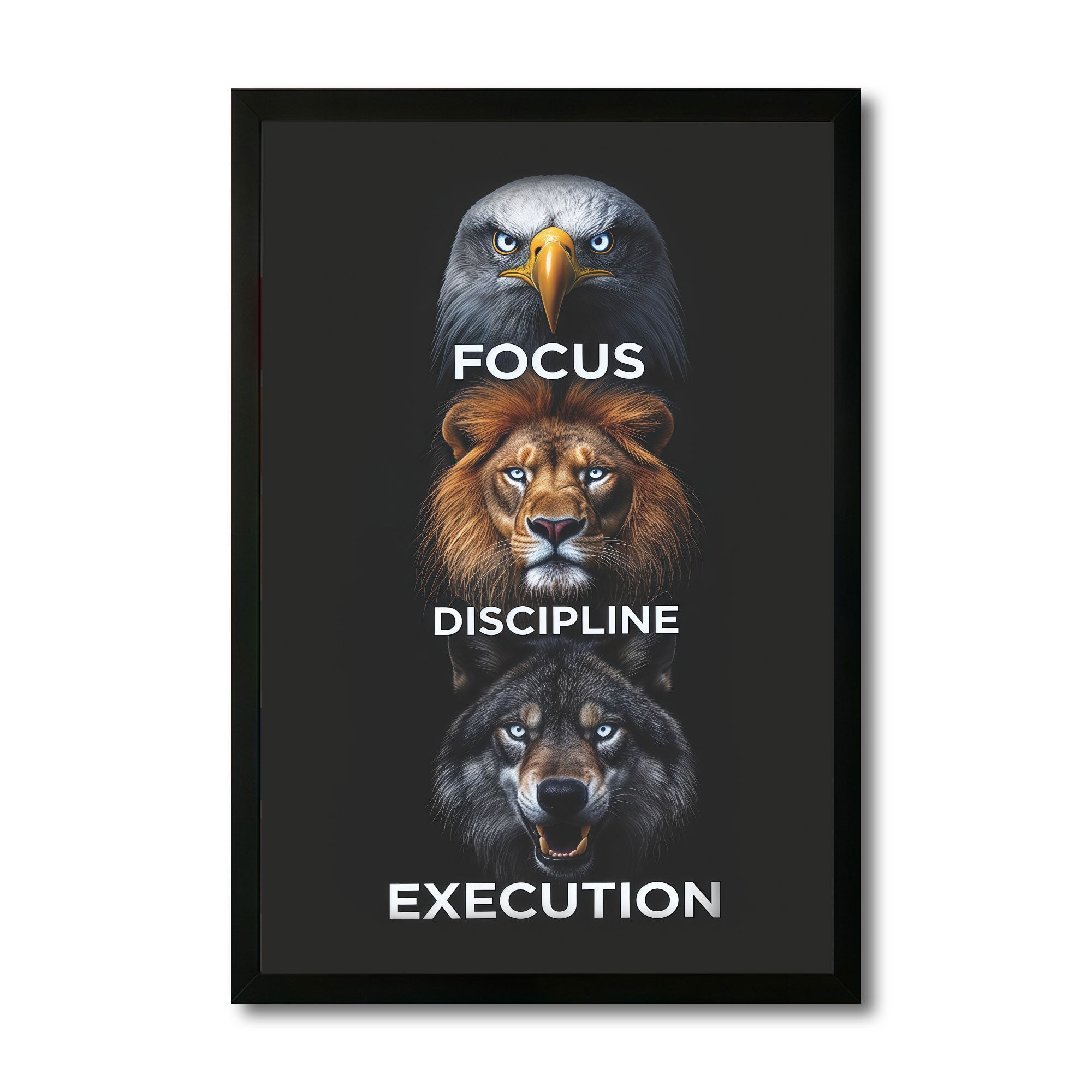 The Castle Decor Focus Discipline Execution Wall Art | Motivational Animal Poster for Office & Home Decor