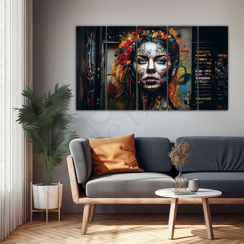 Modern Abstract Émotions urbaines Art Set of 5 Big Size Multiple Frames Wall Art Painting for living room,Bedroom,Drawing room,Hotels-Wooden Framed-Digital Painting