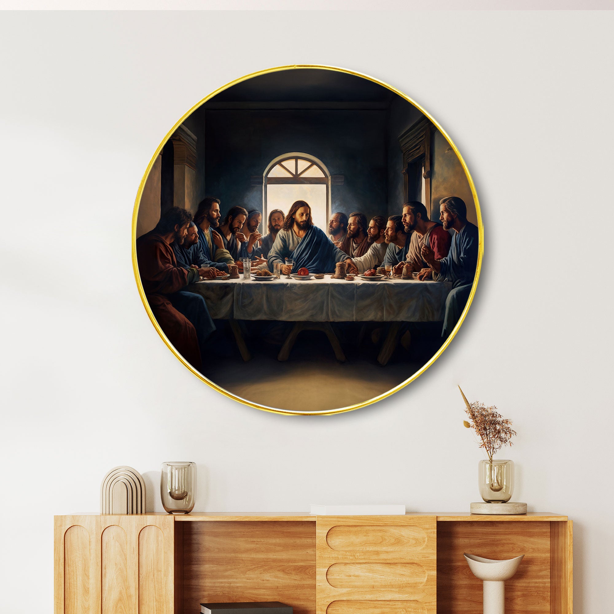 The Castle Decor Lord Jesus Wall Art Painting | Round Frame Religious Wall Hanging for Home Decoration, Living Room, Bedroom, Office & Gift Option