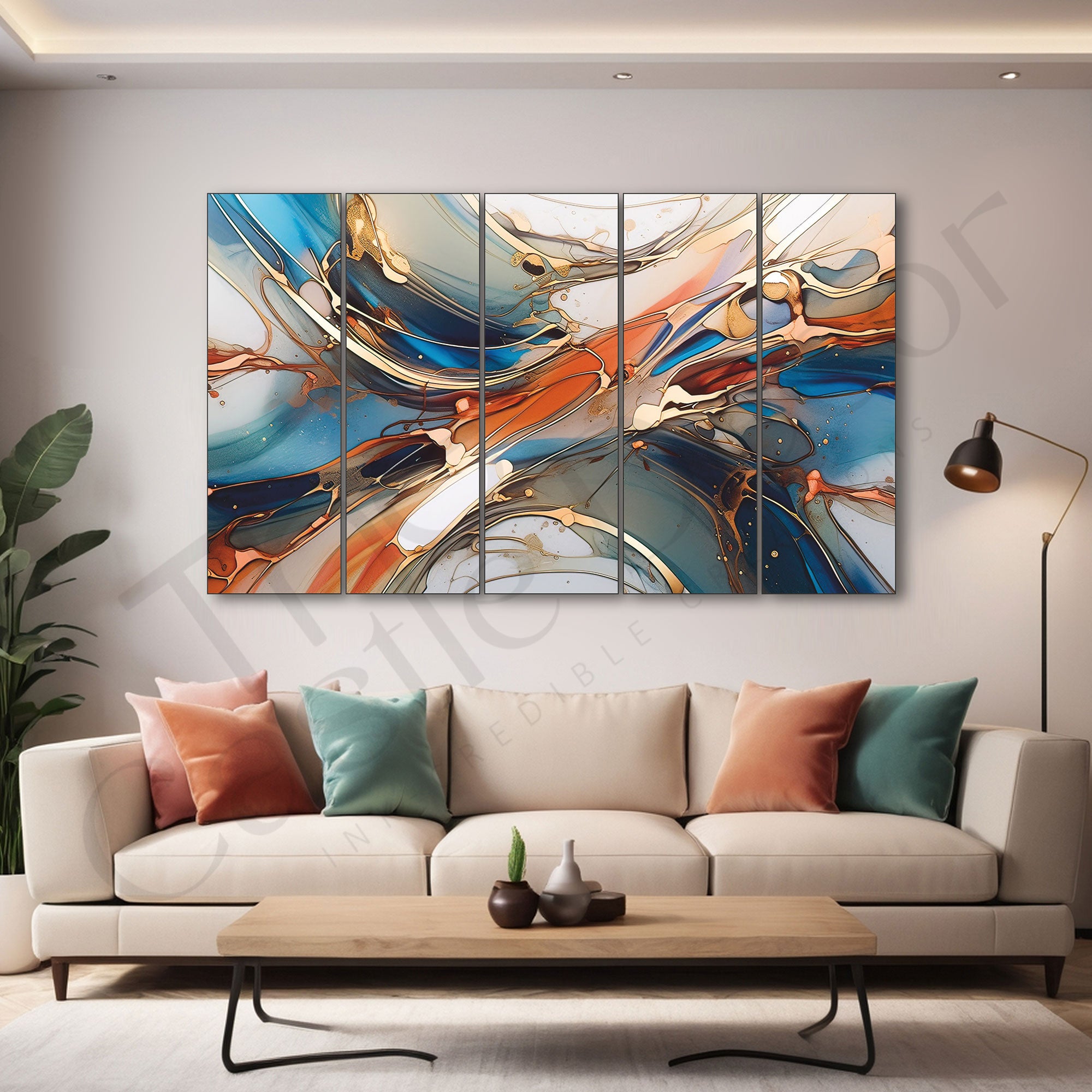 Marble Abstract.Set of 5 Big Size Multiple Frames Wall Art Painting for living room,Bedroom,Drawing room,Hotels-Wooden Framed-Digital Painting 27x48"