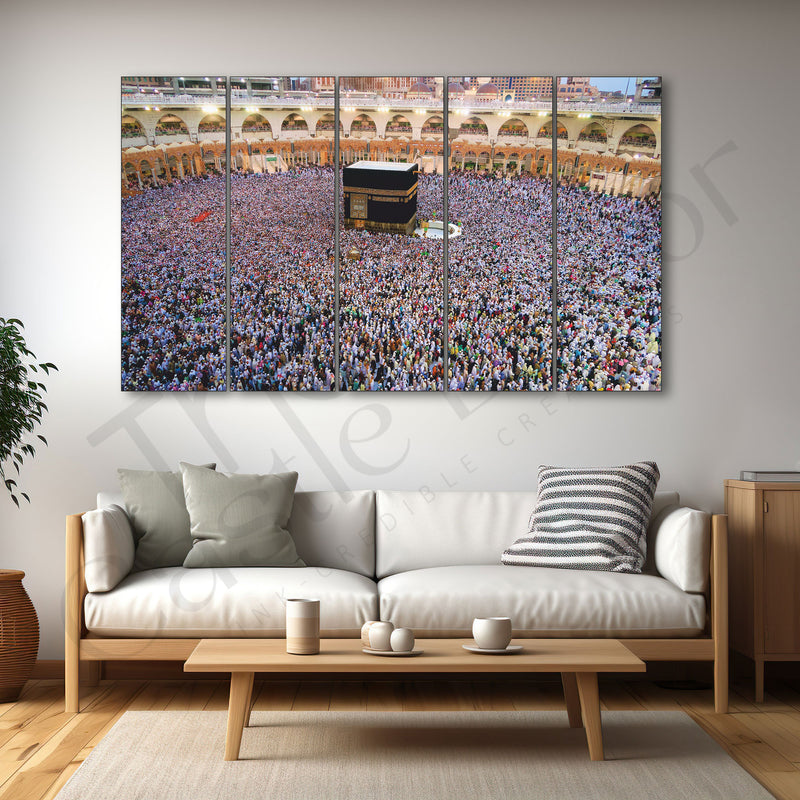 Kaaba,Great Mosque Mecca,Saudi Arabia Set of 5 Big Size Multiple Frames Wall Art Painting for living room,Bedroom,Drawing room,Hotels-Wooden Framed-Digital Painting