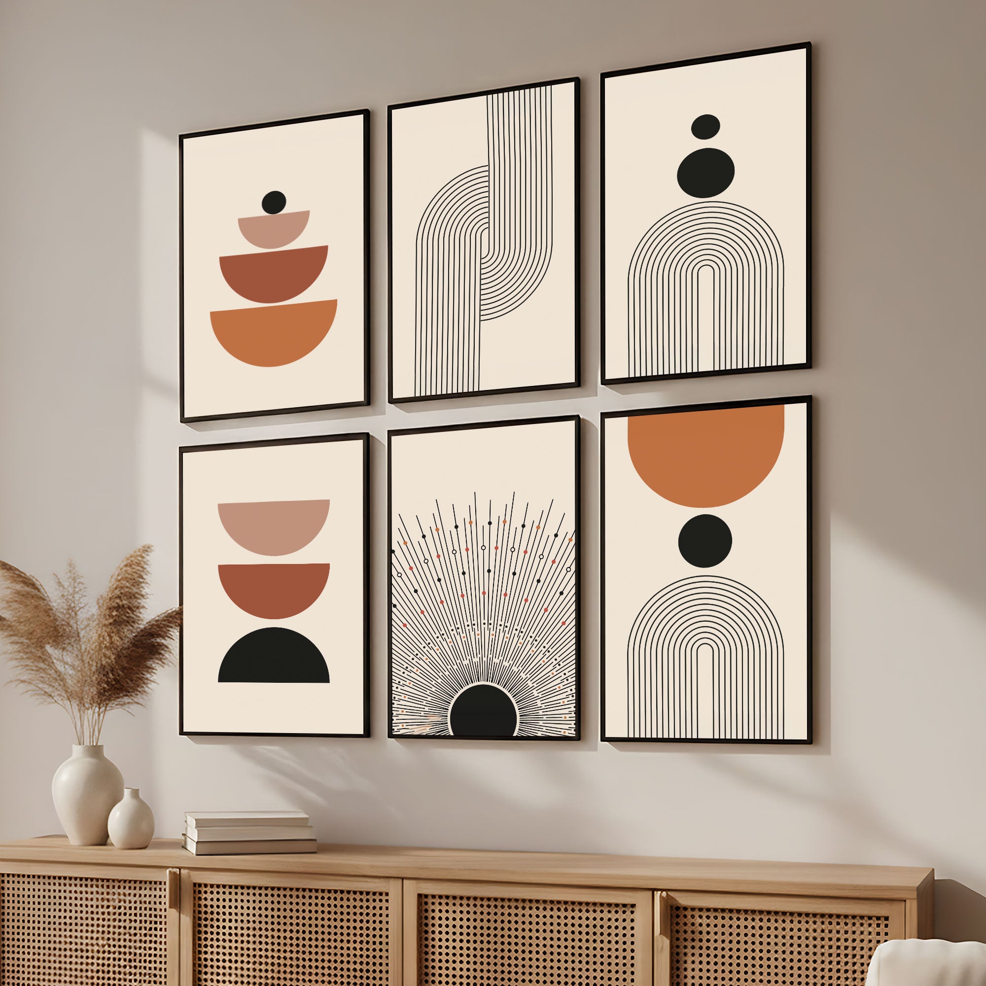 The Castle Decor Boho Wall Art for Living Room Big Size | Framed Abstract Botanical Paintings for Living Room & Bedroom | Modern Home Decoration & Perfect Gifting Option | Set of 6 (11×17 Inch Each)4