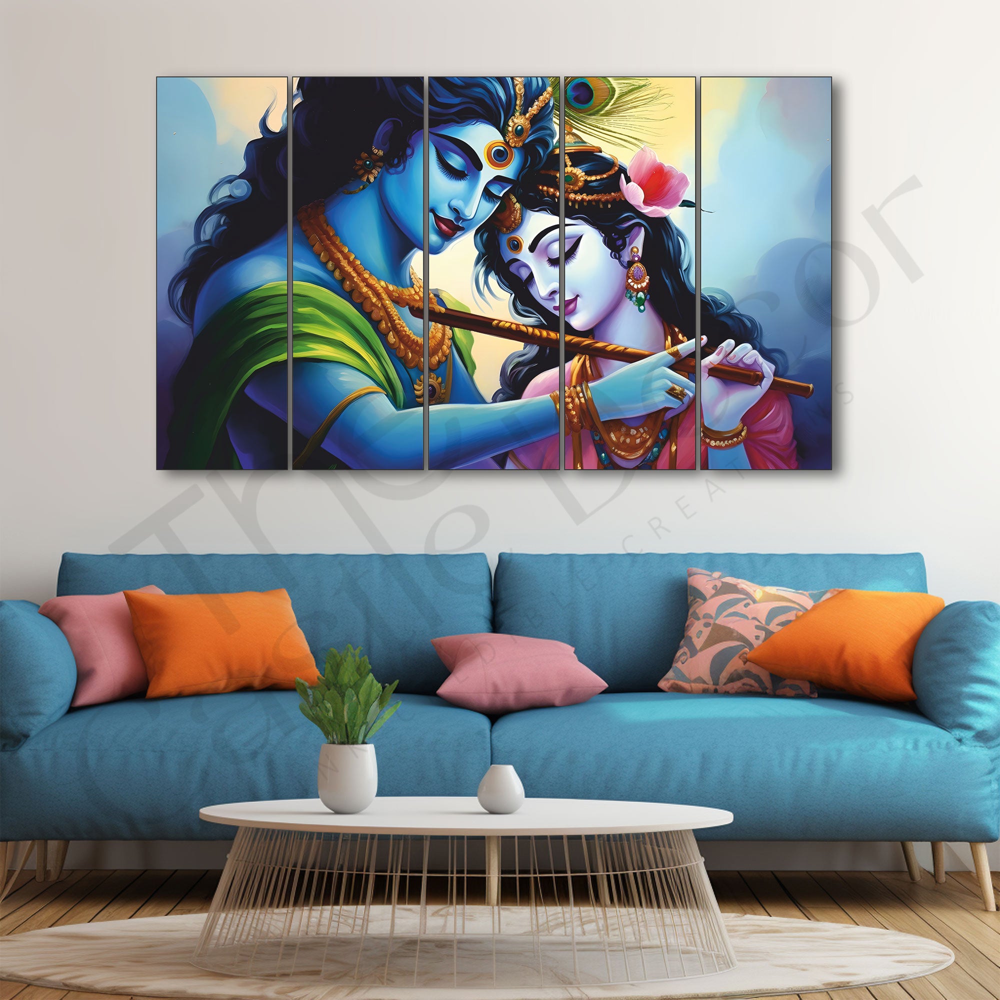 Radha Krishna Flute Painting Set of 5 for Home Decoration