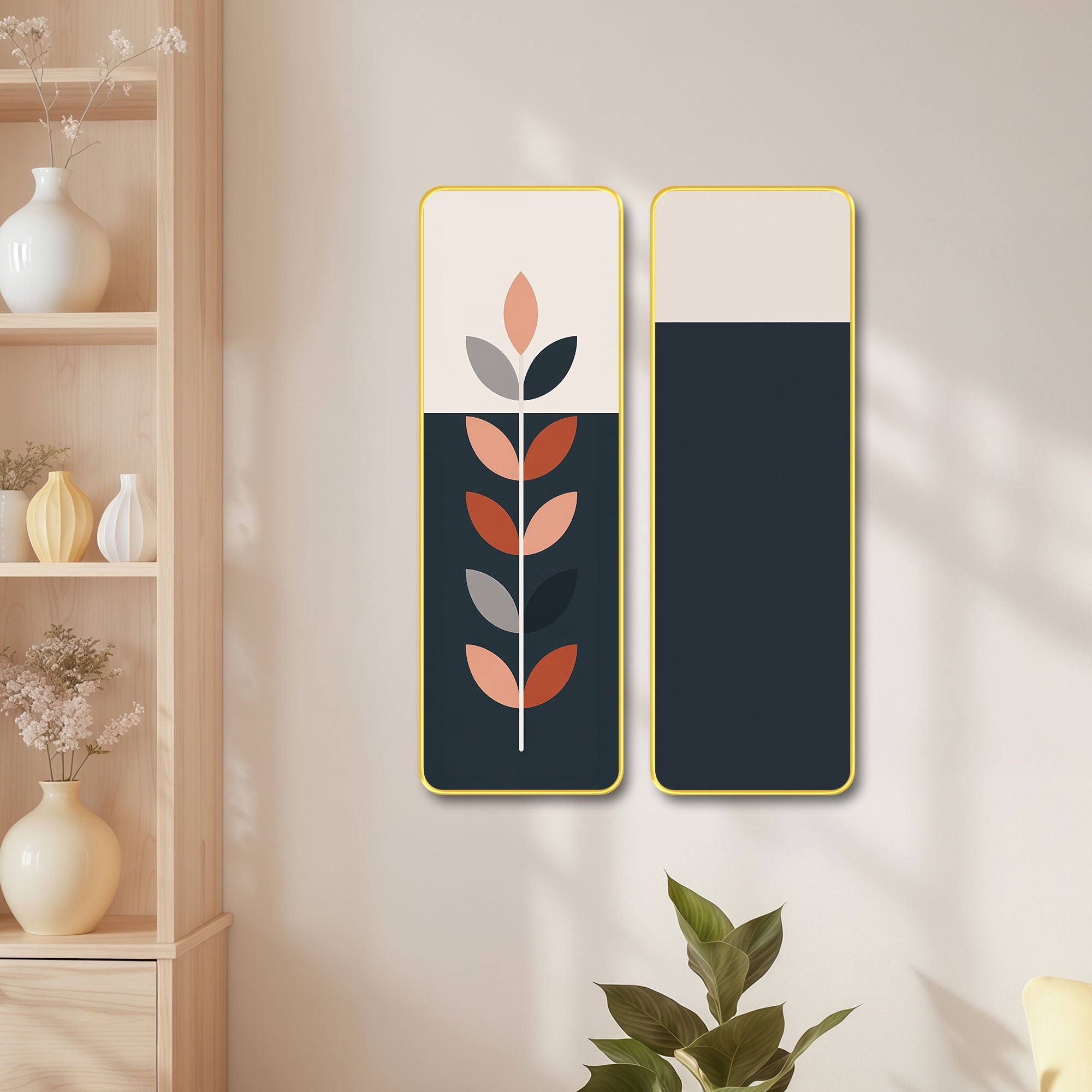 The Castle Decor Modern Boho Wall Art Set of 2 for Living Room | Minimalist Botanical Leaf Painting | Abstract Nordic Wall Decor for Bedroom Office Hallway Home Decoration